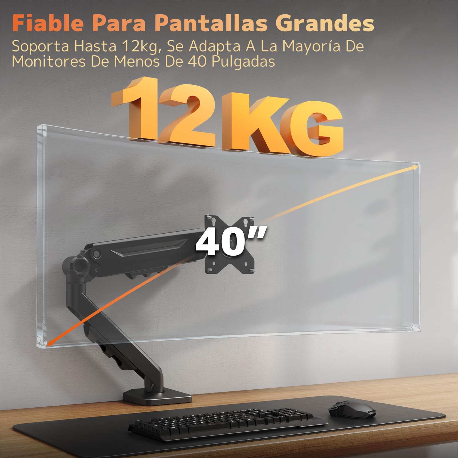 PUTORSEN Soporte de monitor para pantallas de 13 a 40 pulgadas - Brazo para monitor de mesa con muelle de gas - ergonómico y ahorra espacio, altura regulable, inclinación y giro, soporta hasta 12 kg