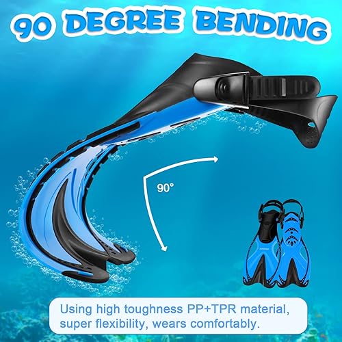 Miniatura 3 de Supertrip Aletas de esnórquel para niños, aletas de natación para natación de regazo, aletas cortas ajustables, aletas de buceo de tamaño de viaje,