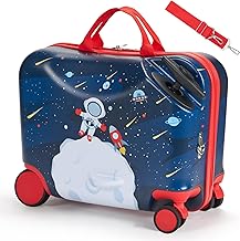 VEVOR Handgepäck Kinderkoffer, 26 L Fassungsvermögen, Hartschalenkoffer mit Rollen zum Draufsitzen, Verstellbarer Schultergurt, Kinderreisetasche für Kinder ab 3 Jahren, Blau und Weiß