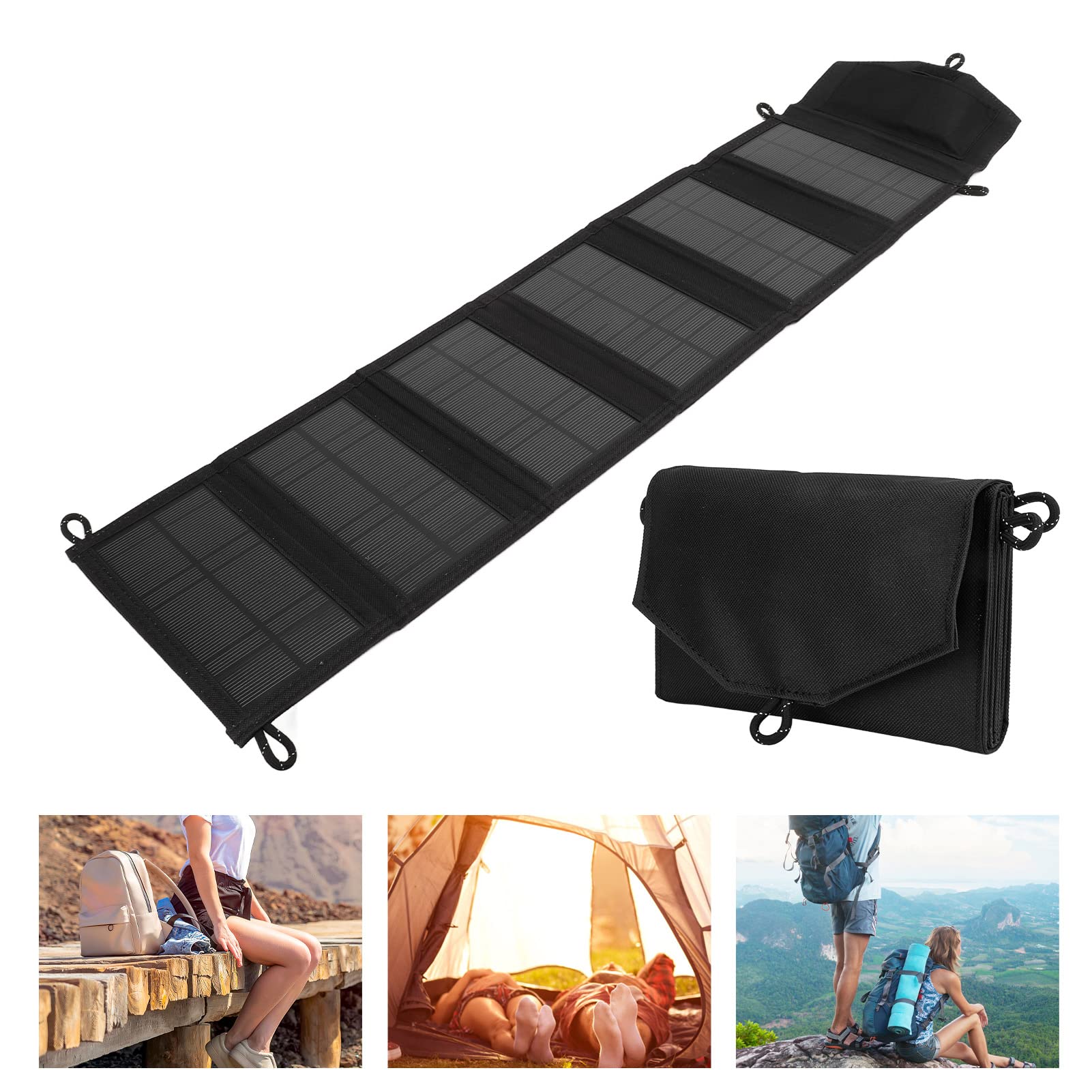 Tbest Bolsa Plegable con Panel Solar Portátil, 20W, con Salida USB Dual, Tela Ox para Acampar Al Aire, Senderismo, Carga de Emergencia