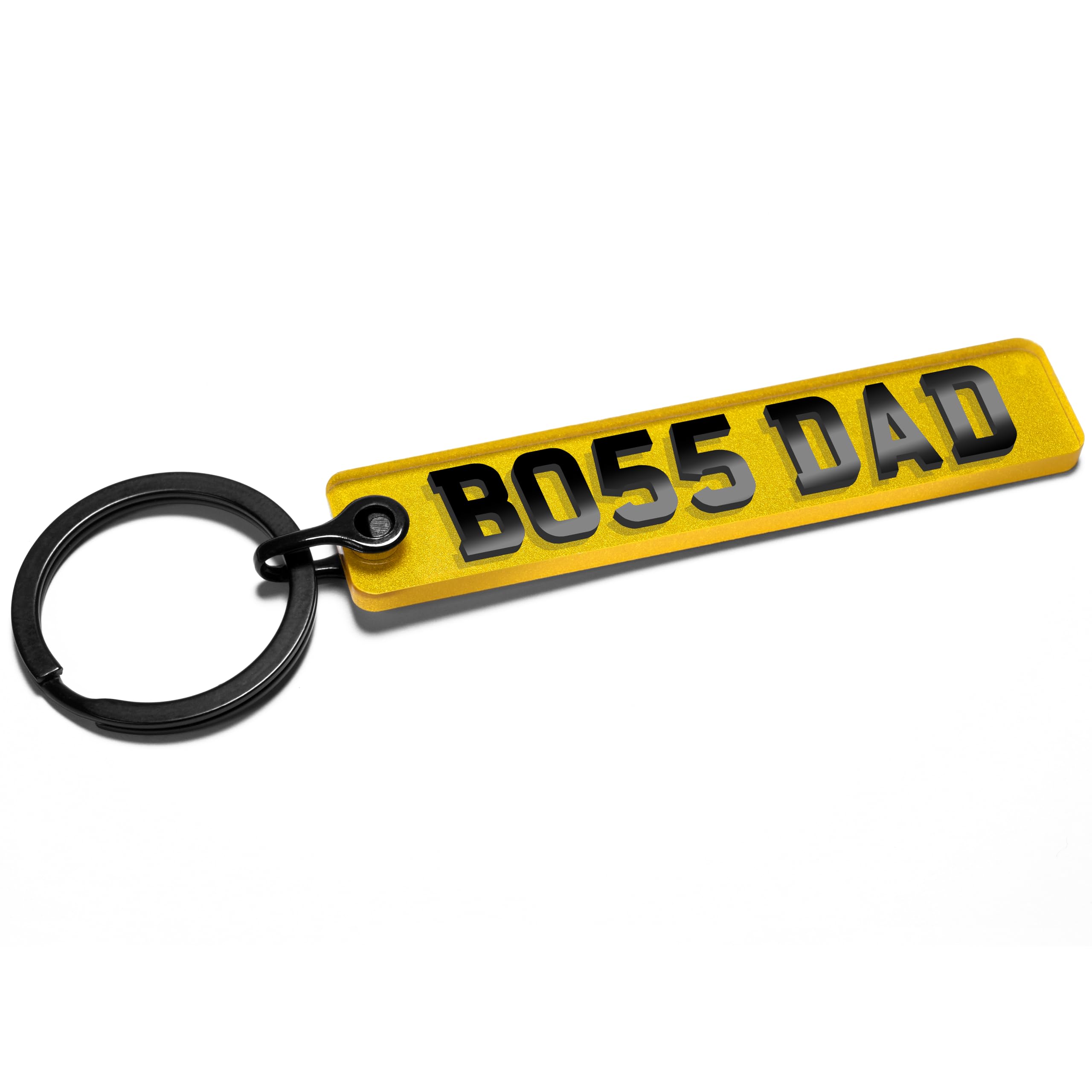 Pixly® Boss Dad Licence Plate Keychain, Mini UK Number Plate Keyring, Name Key Chain, Car Registration Key Ring, Gift Reg Fob, for Him, Father's Day, Father