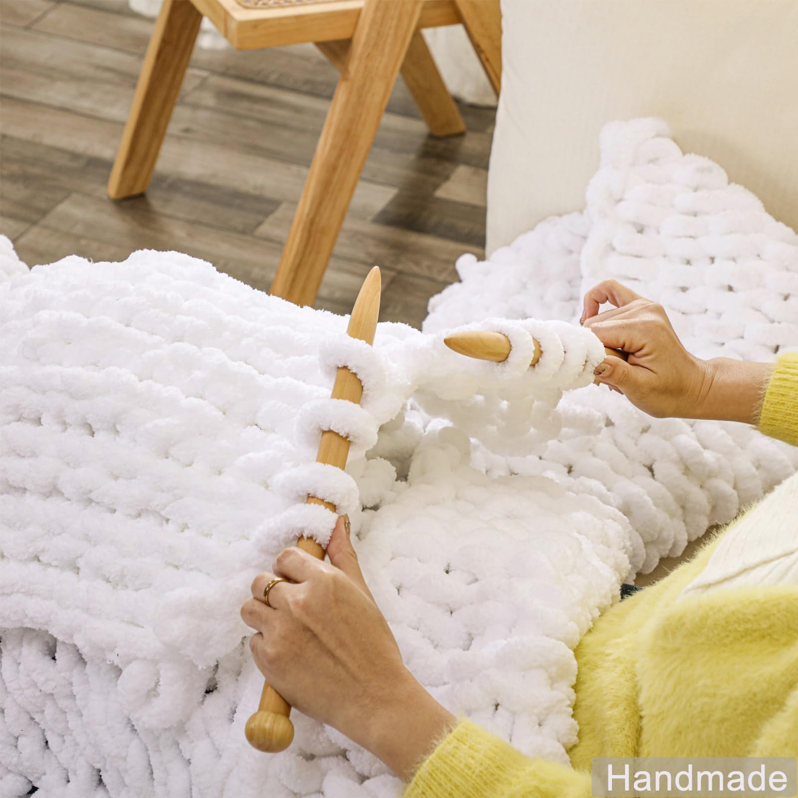 WESHIONGOO Coperta in maglia grossa, 101,6 x 101,6 cm per divano e letto, soffice e morbida con filato di ciniglia jumbo spesso, 100% realizzata a mano (bianco)