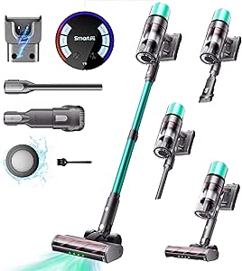 V16 Aspirateur Balai Sans Fil 55Kpa/600W/80Mins, Aspirateur Sans Fil