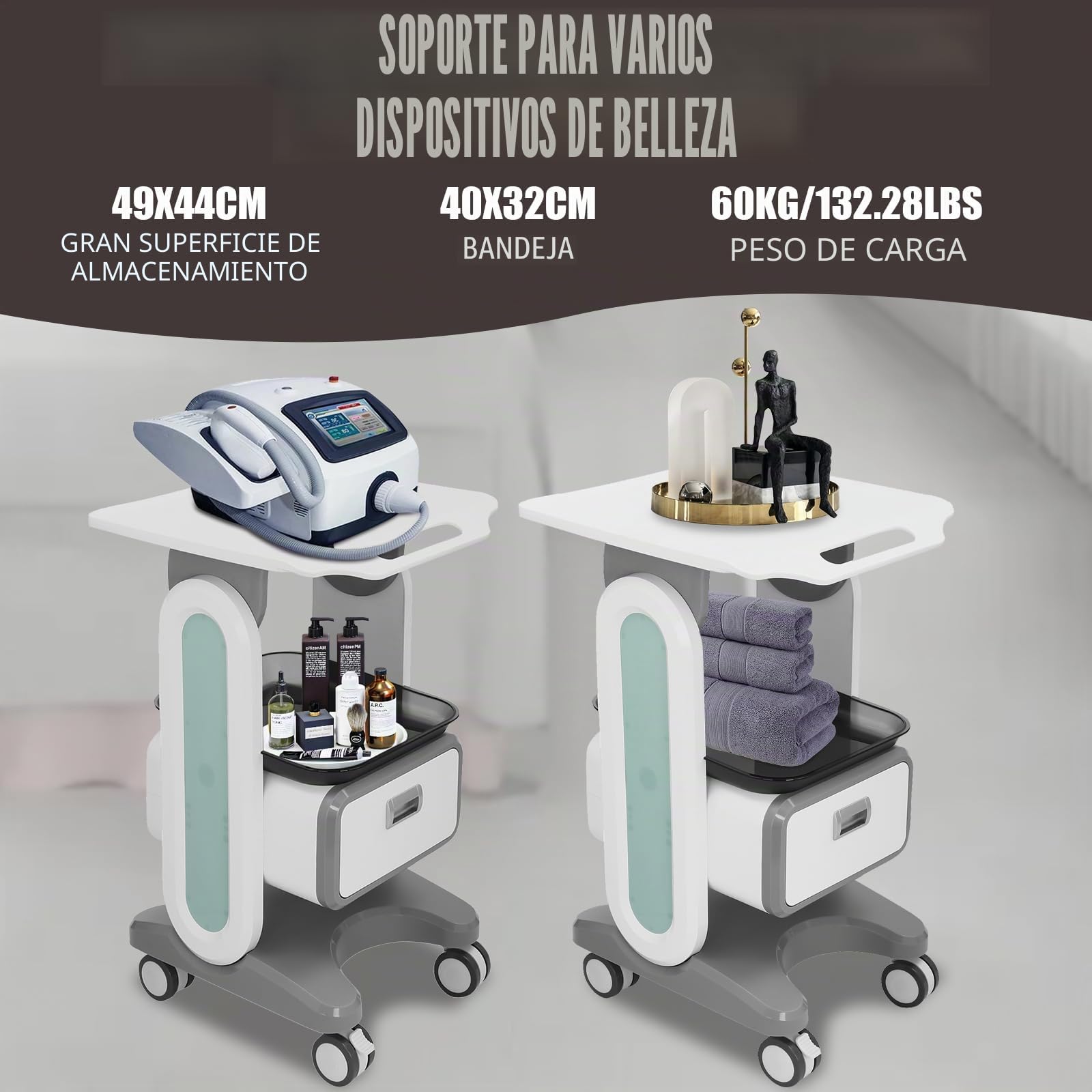 Carrito médico portátil con cajones, carrito de belleza, carrito de belleza, carrito con ruedas, carrito de peluquería, carrito de herramientas con compartimento de almacenamiento y rueda de