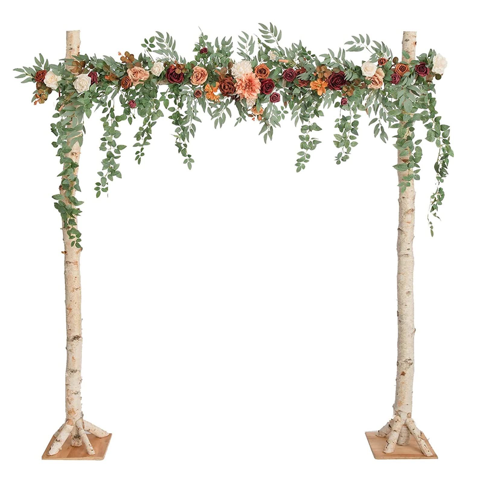Künstliche Eukalyptus-Girlanden in Orange, romantische Hochzeitsbogen-Blumen im Boho-Stil, hängende Seidenranken-Hochzeitsgirlande mit grünen Blättern für Hochzeits-Party-Dekoration