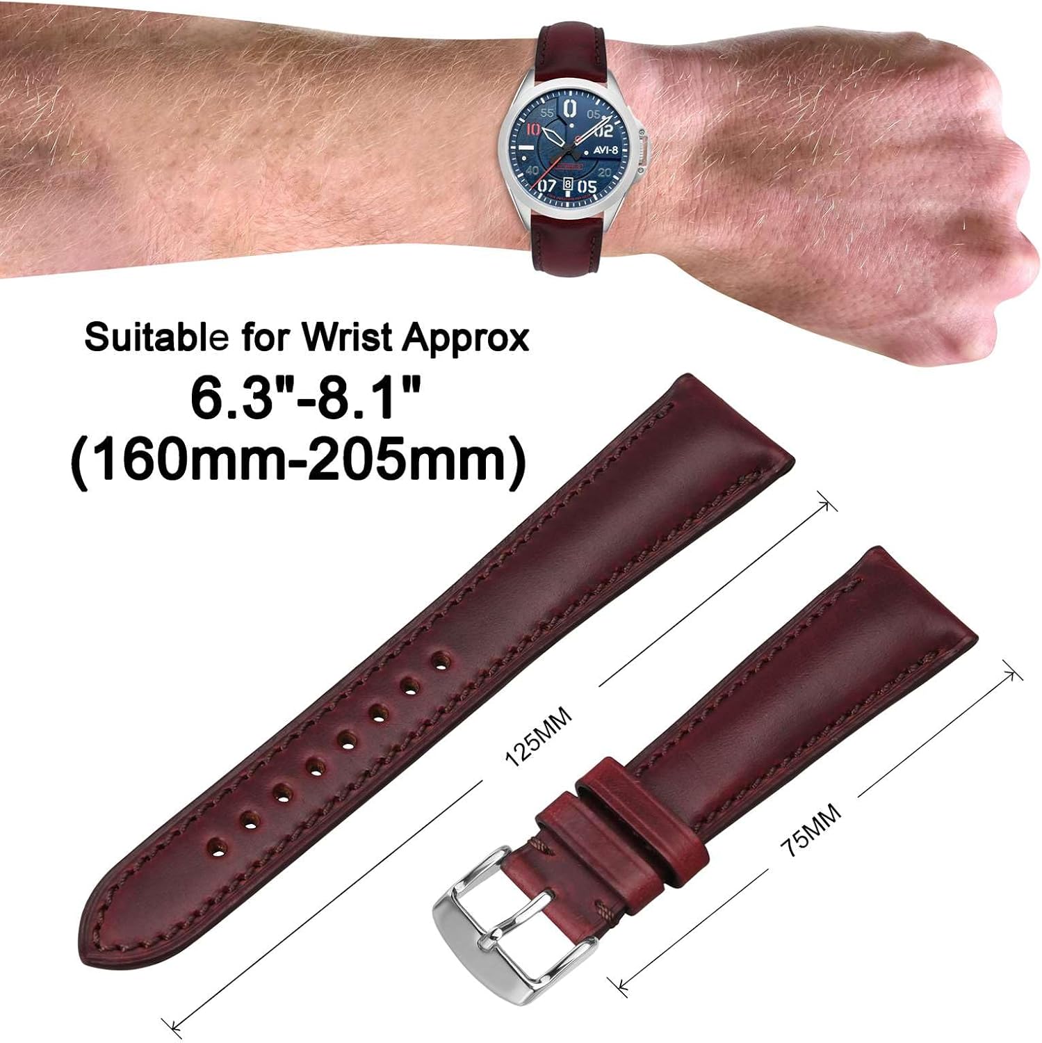 ANNEFIT Watch Bands 18mm 20mm 22mm, Premium Full Grain Leather Watch Straps for Men and Women