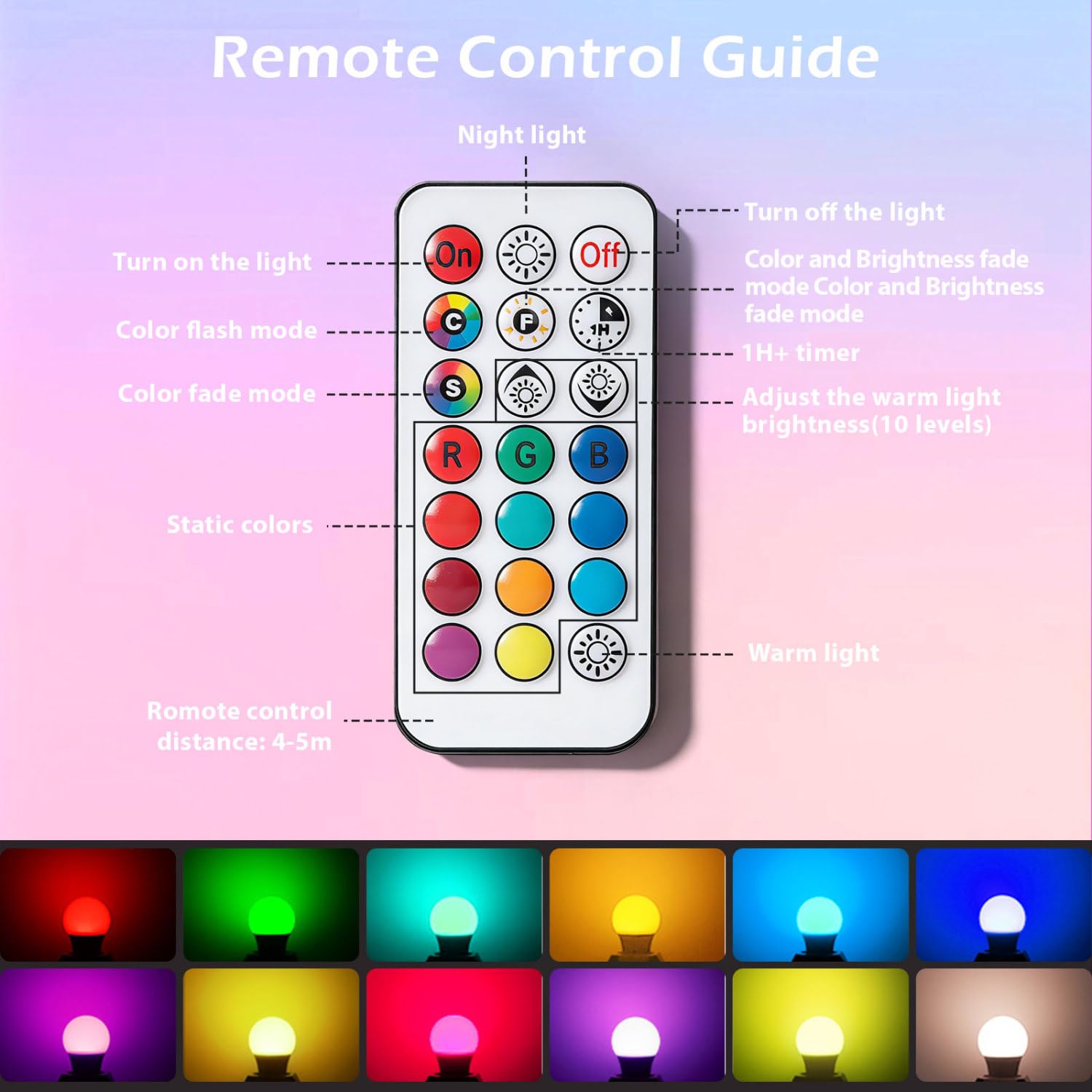 Aigostar - Pack de 2 Ampoule Couleur LED E27 Telecommande Blanc Chaud (3000K), Changement de Couleur Ampoules 8W équivalent à 60W. 4 modes, 5 niveaux de luminosité, RGB 15 choix de couleur