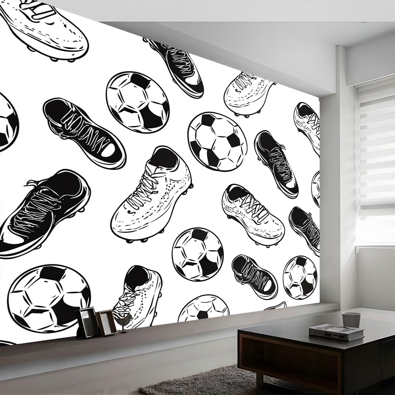 Tapeta sportowa Drużyna Piłka nożna Czarny Biały 400X280Cm(Wxh) Fototapety 3D Tapety Tapety Włóknina Dekoracje Ścienne Nowoczesne Fototapety