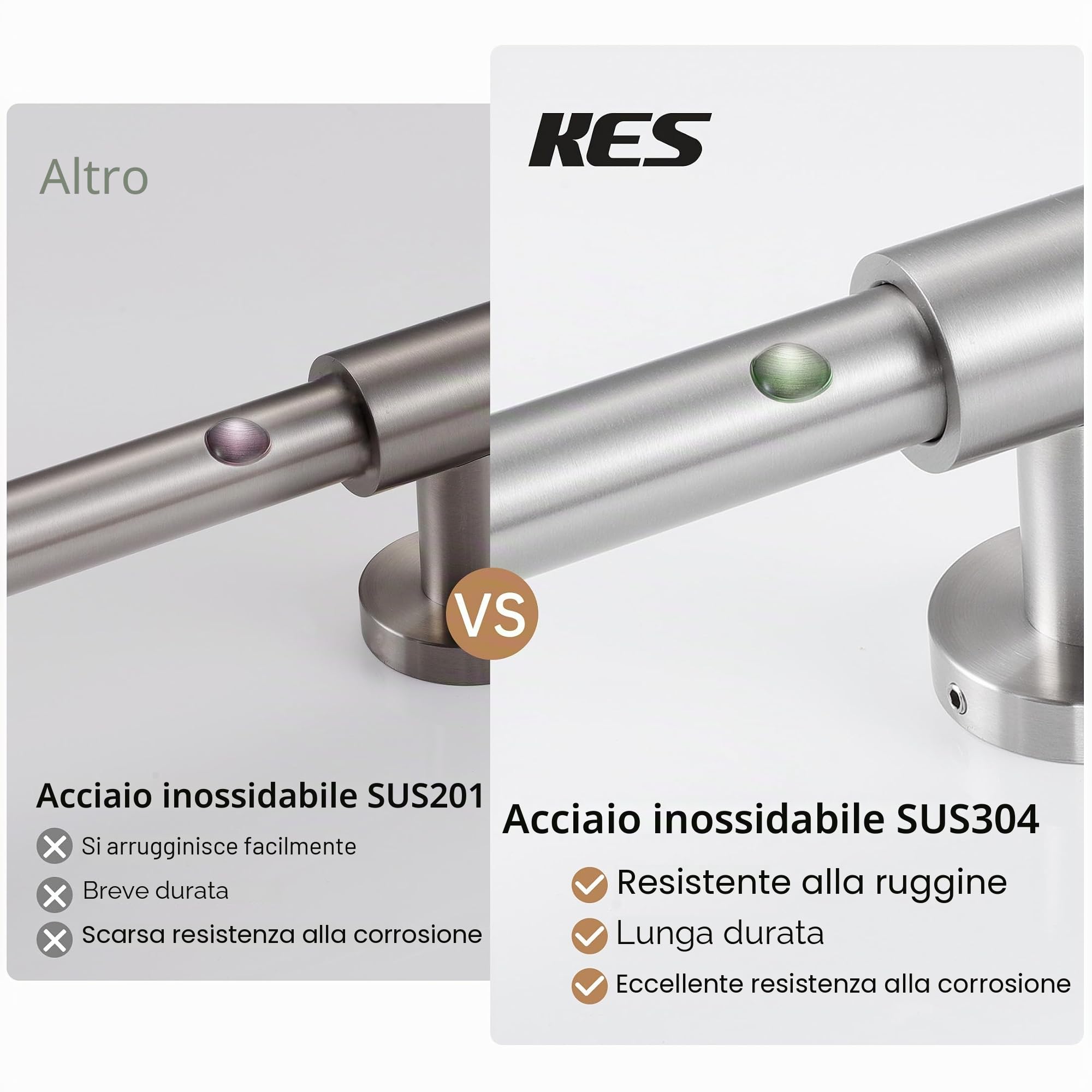 KES Saliscendi Doccia Adesiva Asta Doccia Saliscendi Acciaio Inox SUS304 78CM Asta Doccia con Supporto Soffione Regolabile, Spazzolato, F209S78DF-BS