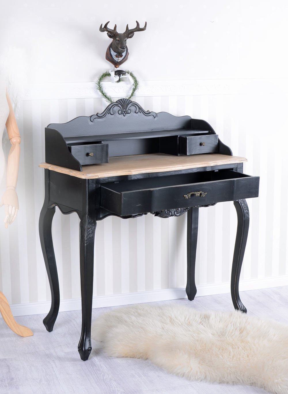 Damensekretär Villa Vintage Sekretär Schwarz Wandtisch Antik Konsole hma054 Palazzo Exclusiv