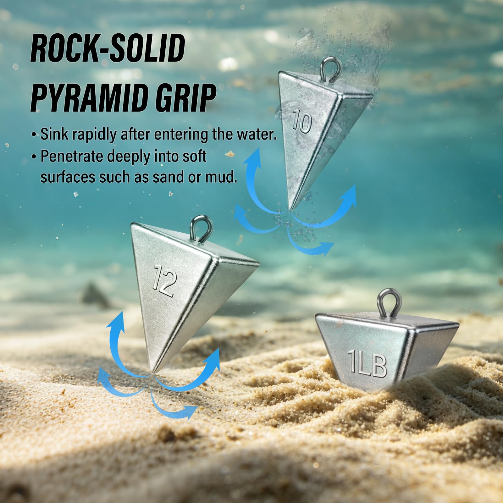 Alwonder Pyramid Sinkers Pesas de pesca, plomos de agua salada, plomo, plomo, para pesca de surf en el océano, equipo de pesca, aparejos de bagre, 1 onza, 1-3/4 onzas, 3 onzas, 4 onzas, 5 onzas, 6