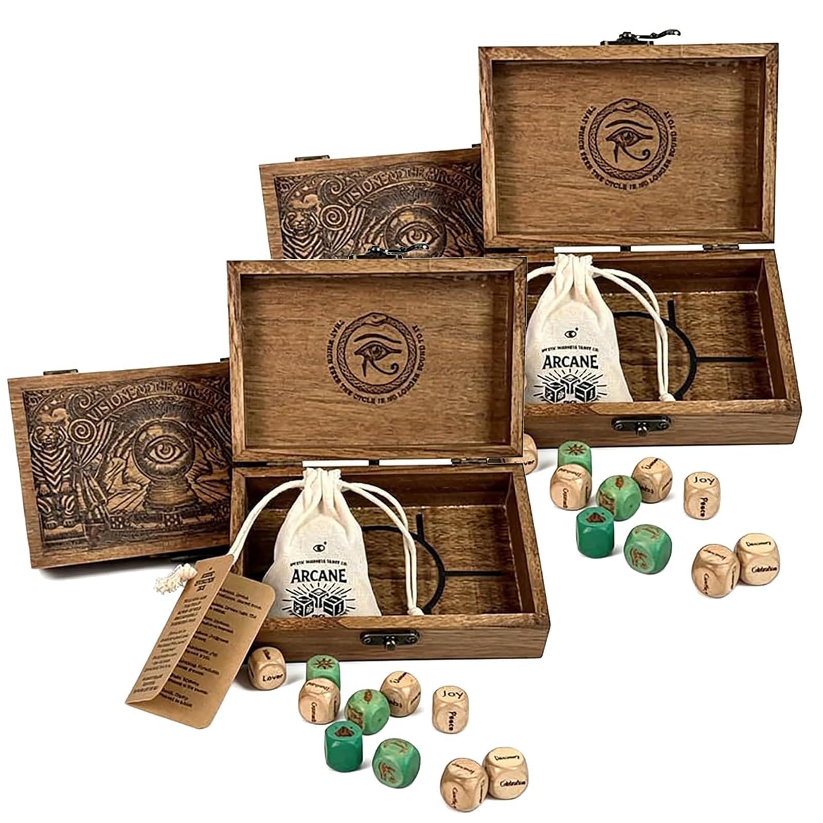 Arcane Divination Dice Set with Engraved Wooden Box, 10 Piece Handcrafted Oracle Dice for Tarot Rituals, Daily Guidance & Spiritual Insight — image 1