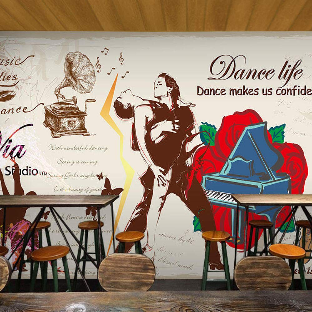 Carta da parati 3D Wall Mural3d musica graffiti danza hip hop street dance wallpaper personalità retrò grande murale palestra bar sfondo carta da parati250cm×170cm