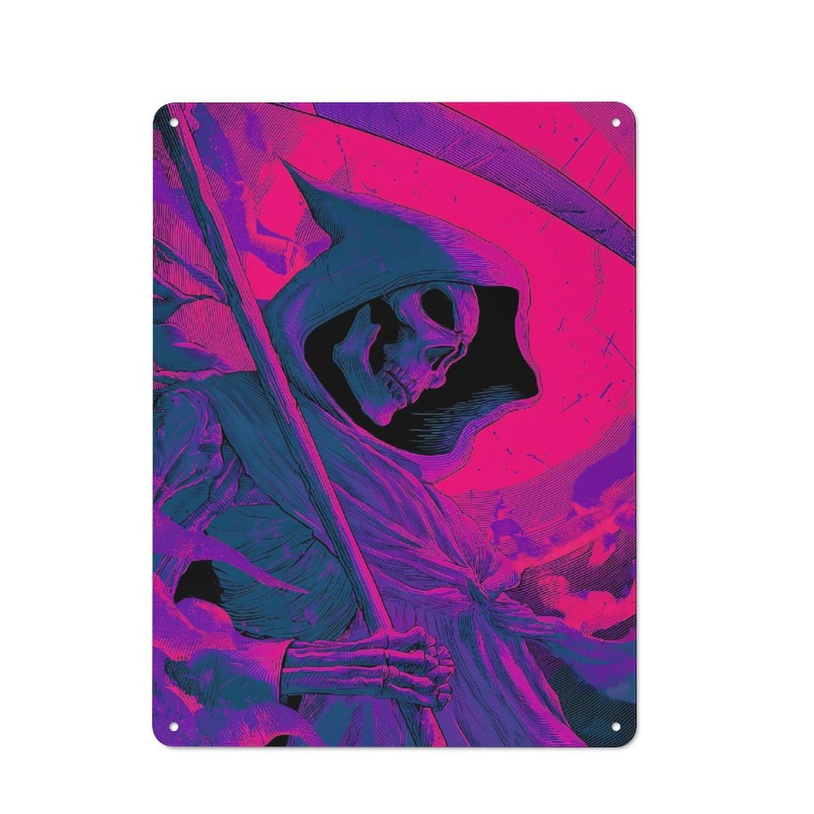 Junmoney Grim Reaper In Purple And Blue 40X30cm Rustic Metal Sign With For Hobby Room Or Studio, Metal Sign Decor For Hobby Rooms And Studios