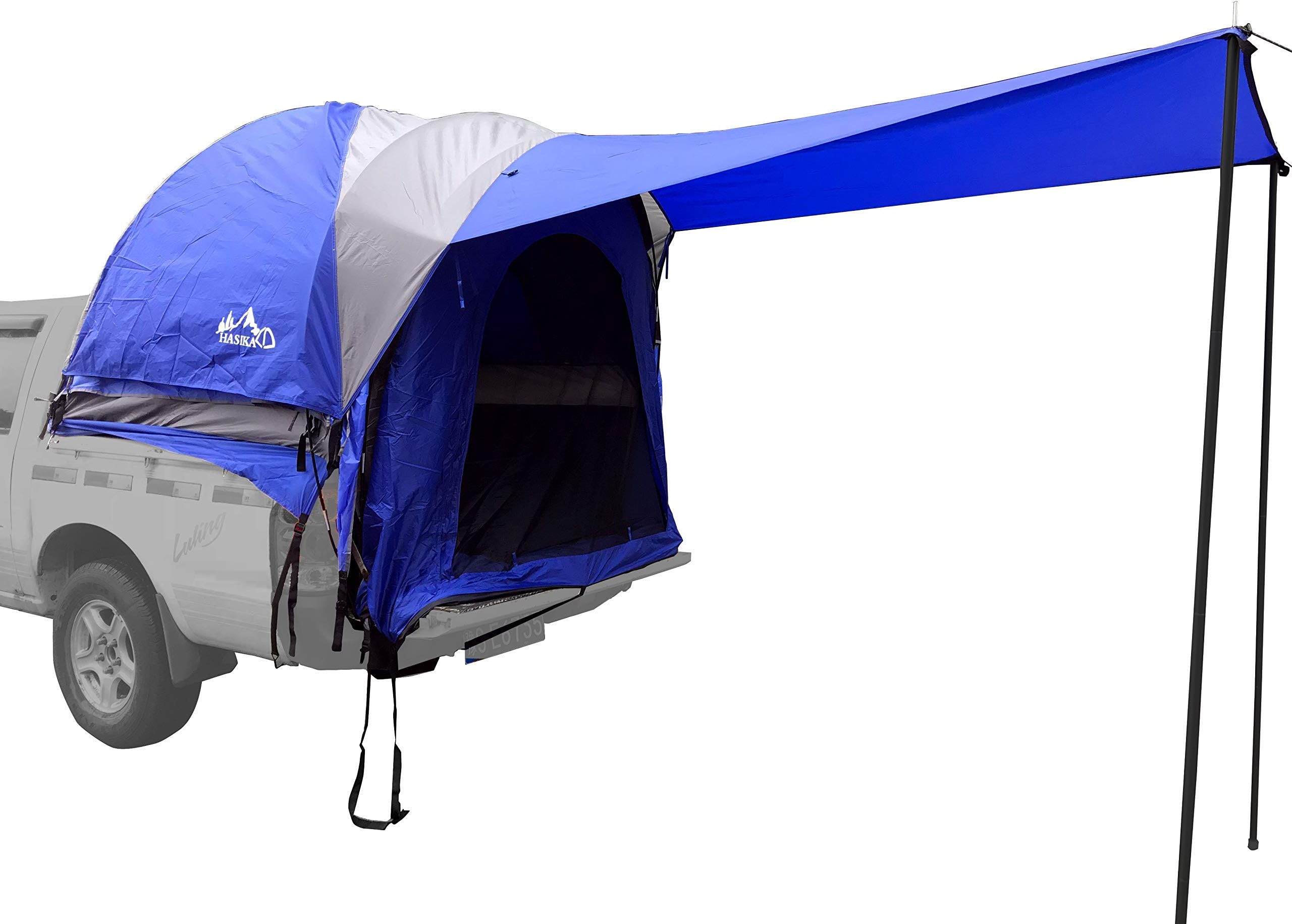 Hasika Waterproof Double Layer Full Size Truck Short/Regular Bed 5.5-6.7 Foot Tent with Floor Blue Grey