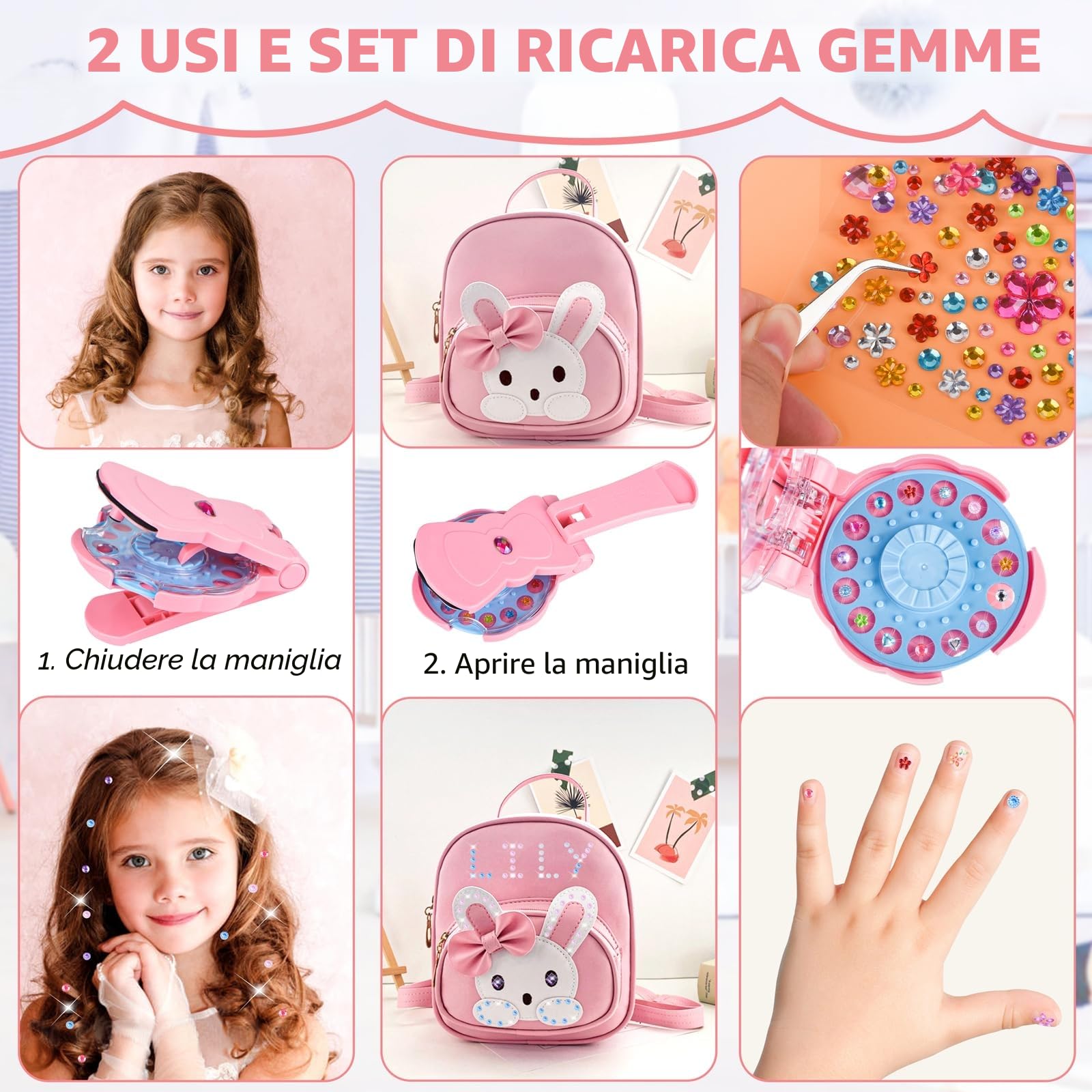 SEMKOTREE Brillantini per Capelli, Accessori Capelli Applicatore Strass con 420 Adesivi, Glitter Capelli Accessori per Capelli, Macchina Brillantini con Pinzette