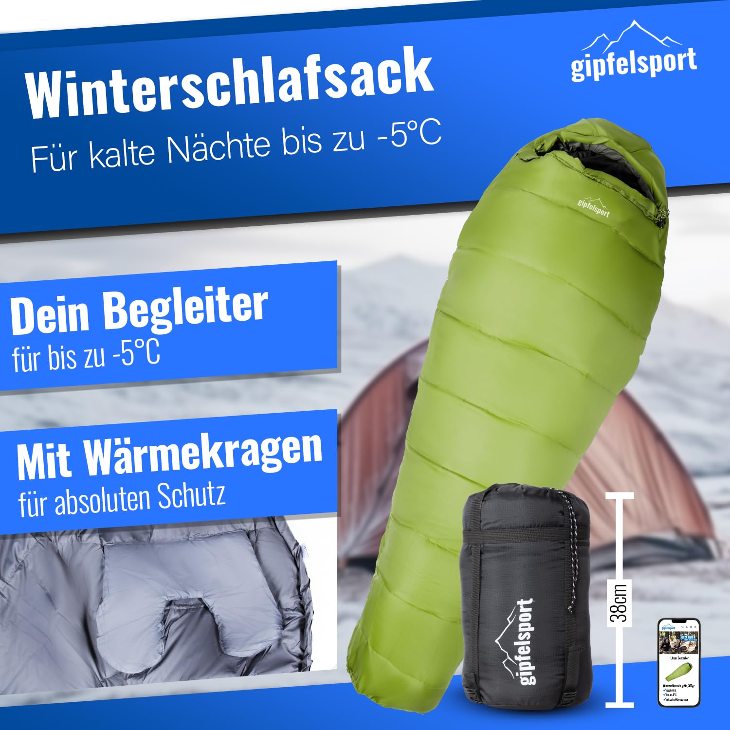 Gipfelsport Sac à Coucher Momie - Sac à Coucher Outdoor pour Adultes et Enfants | pour Hiver, Automne et Printemps