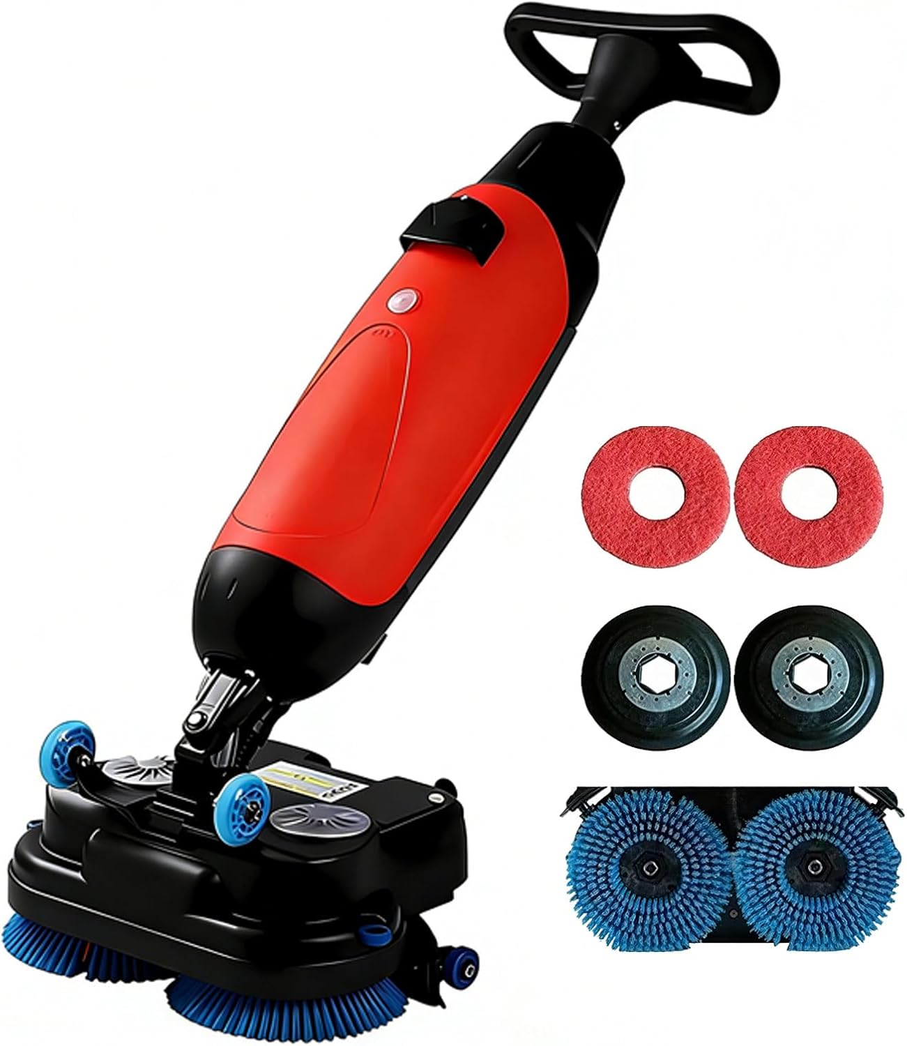 Industrial Commercial Floor Scrubber, 17” Floor Buffer Machine, Cordless Design, 1.2h Runtime,360° Dual Rotary Brushes for Grouted Tile & Concrete White (Red)