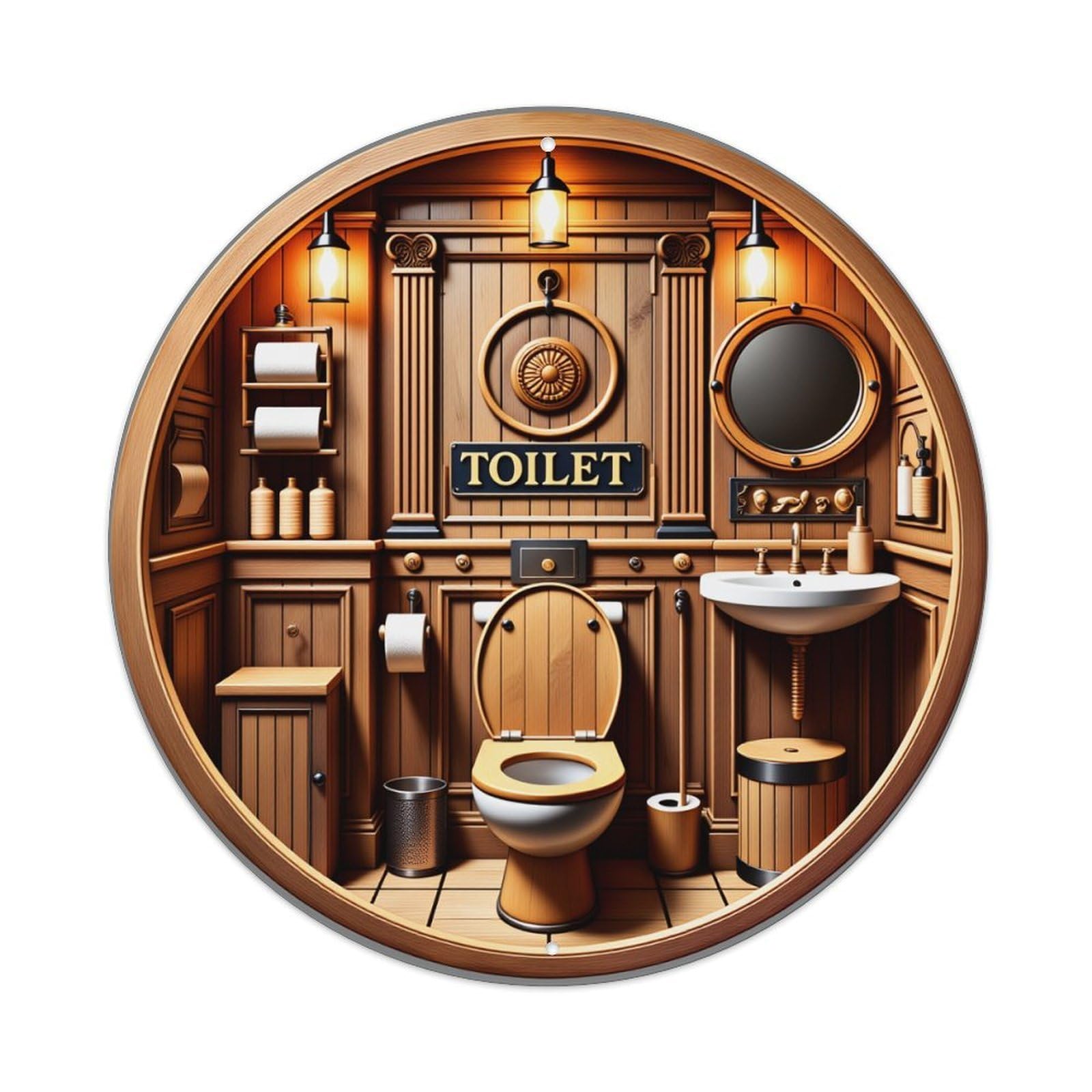 Wooden Style Paneling Toilet Sink Mirror Cabinet Tin Sign Vintage Style Home Bar Garden Wall Plaque Decor Metal Poster 8x12 Inch