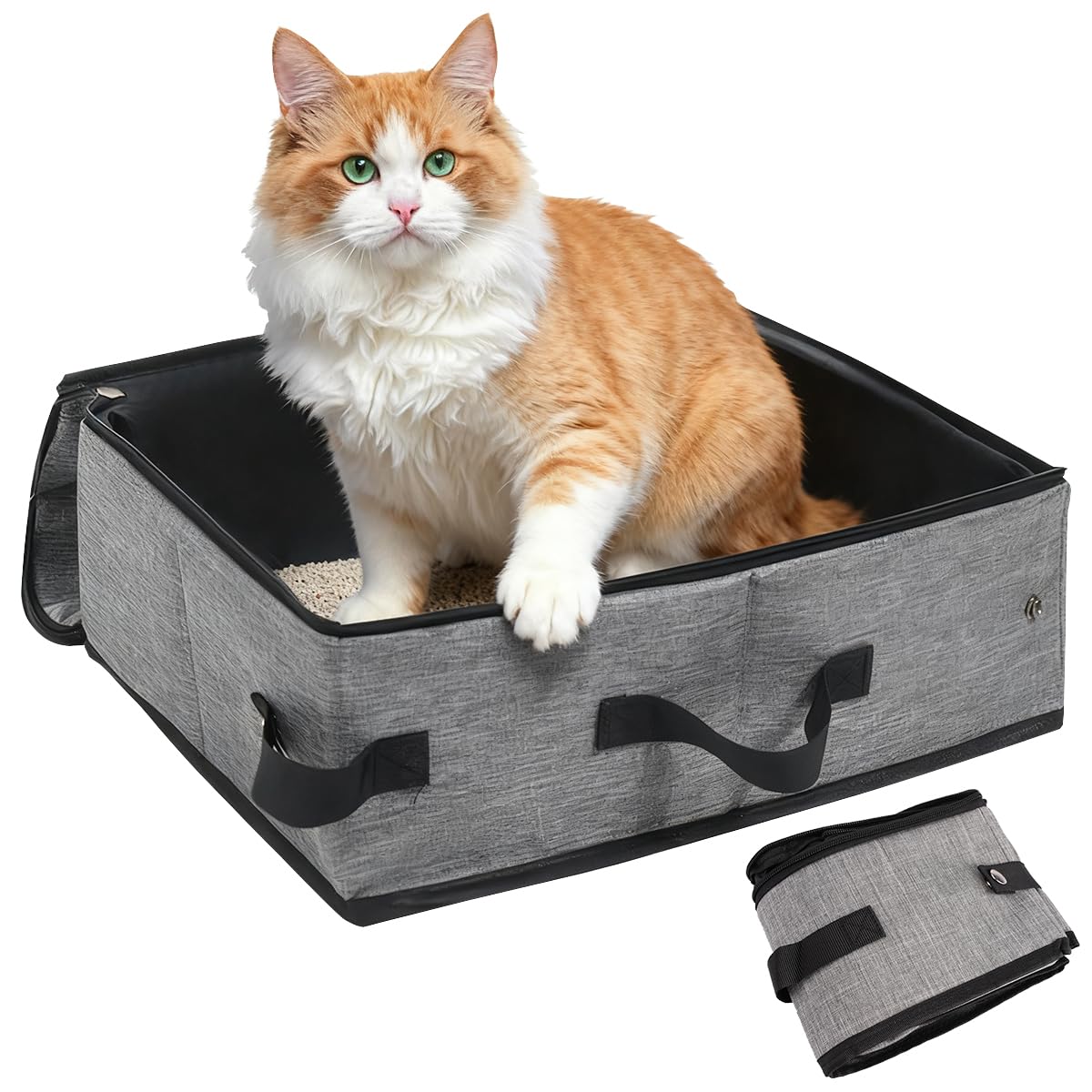 Caja de Arena para Gatos de Viaje Plegable, 40x30cm Arenero Portatil Gatos, Impermeable, Arenero de Viaje para Gato, Caja de Arena para Cat para Coche, Camping