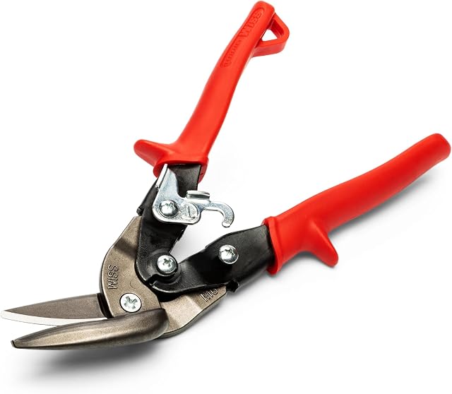 Wiss M6R 9-1/4in Metalmaster Offset Snips, Cuts Straight to Left, Red Grips