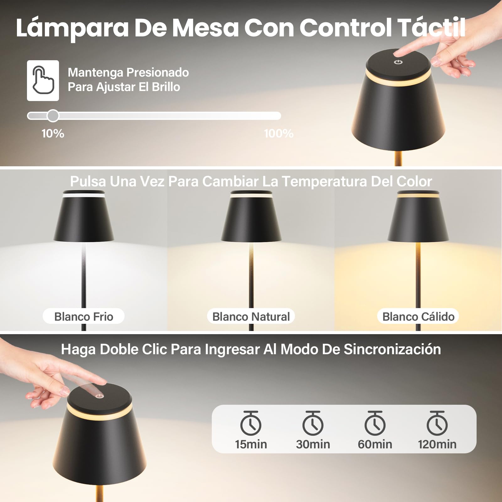 Neoglint Lámpara de Mesa LED Inalámbricas Recargables, Lámpara de Mesita de Noche con Base de Carga Inalámbrica y Control Remoto, con Temporizador
