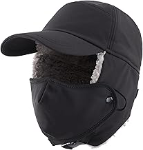 Connectyle Warm Winter Hat with Ear Flaps Mask Cold Weather Outdoor Ski Cap Water-Resistant Baseball Trapper Hat for Men