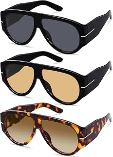 YMRFW Oversized Retro 70s Aviator Sunglasses for Women Men - Vintage Thick Frame UV400 Sun Glasses