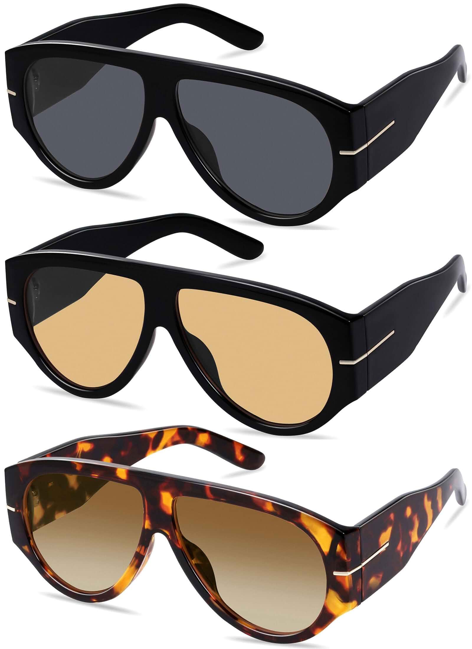 YMRFW Oversized Retro Aviator Sunglasses for Women Men Trend 70s Thick Classic Vintage Style Sun Glasses