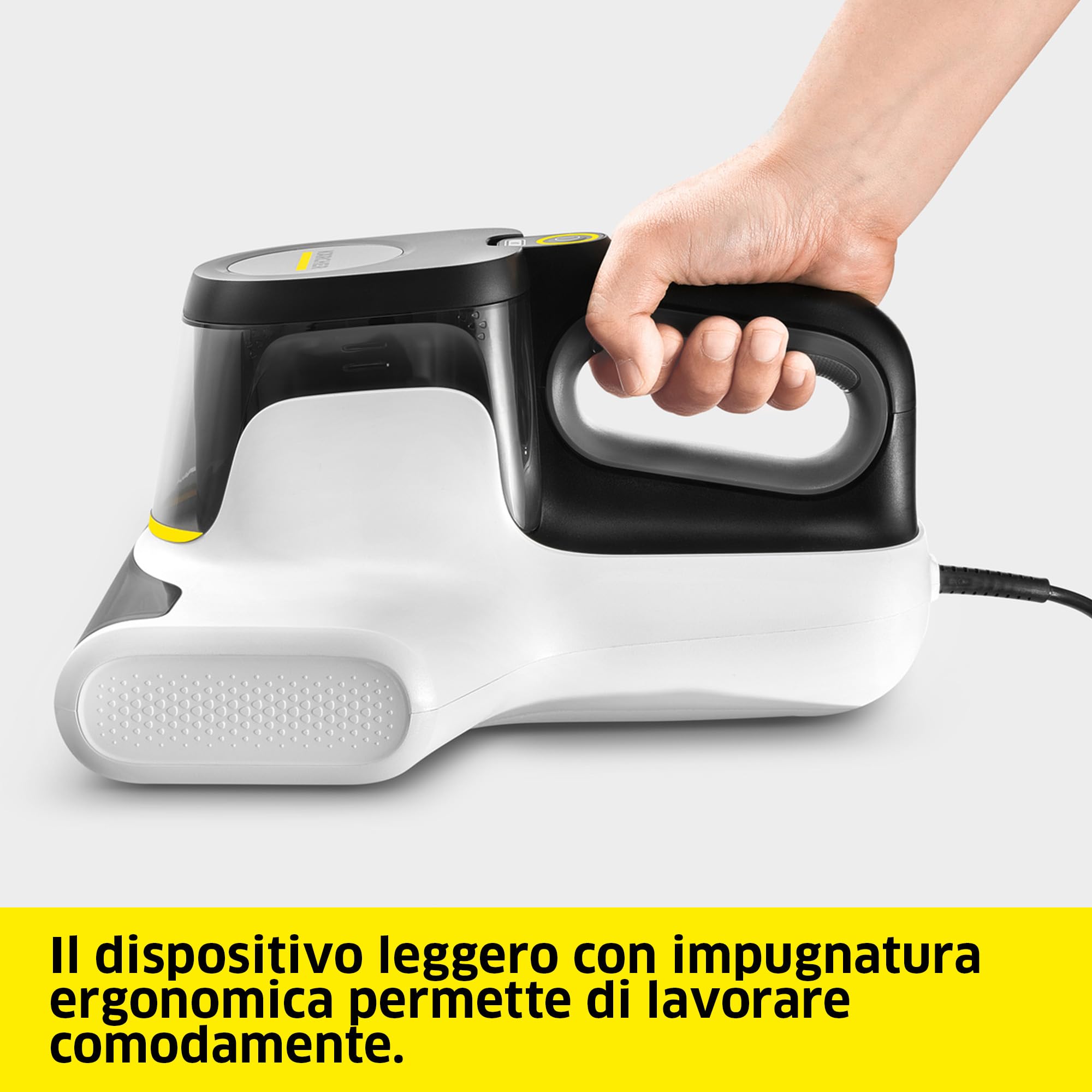 KÄRCHER aspirapolvere per materassi VCH 4 UVClean, pulizia profonda igienica con luce UV-C, rullo battente e funzione aspirante, potenza: 500 Watt, peso: 2,1 kg, elimina acari e batteri, per allergici