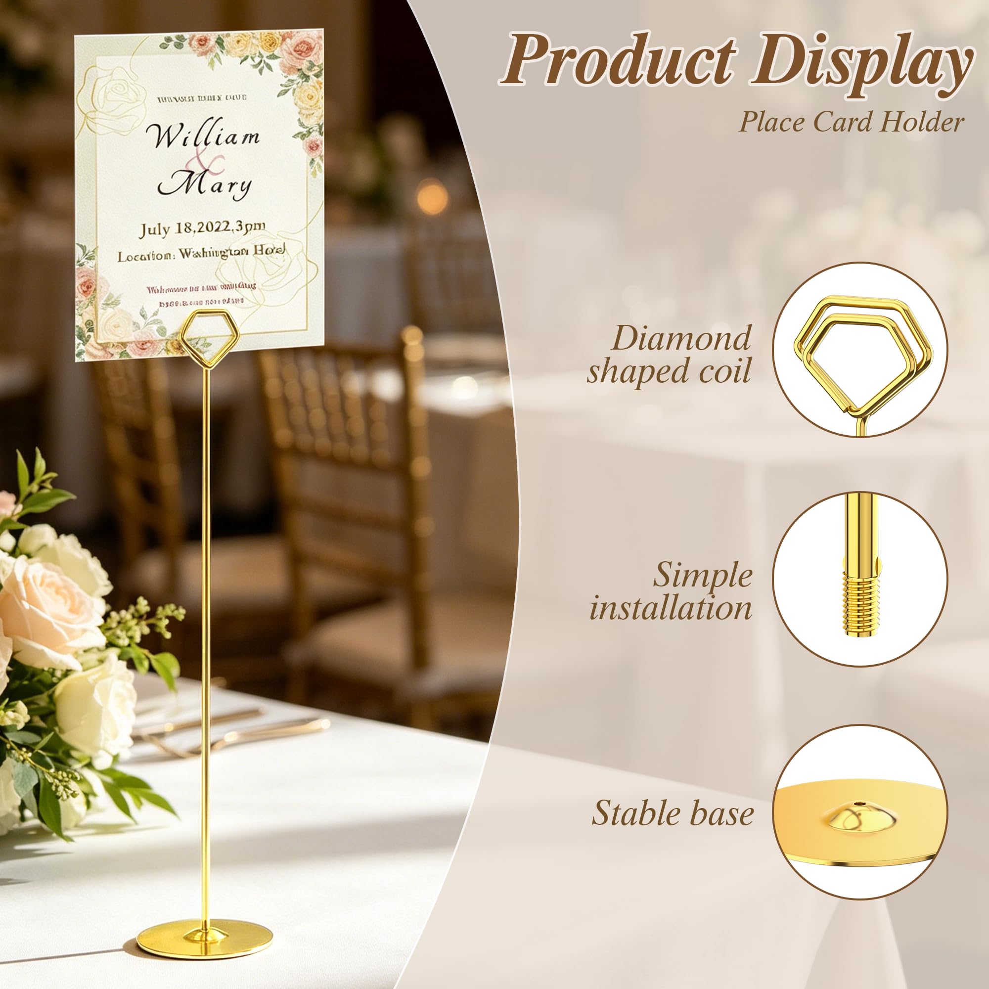 Urban Deco 16 soportes para tarjetas de mesa de 12 pulgadas con diamantes de acero para fotos, letreros de comida, notas de notas, bodas, restaurantes, cumpleaños