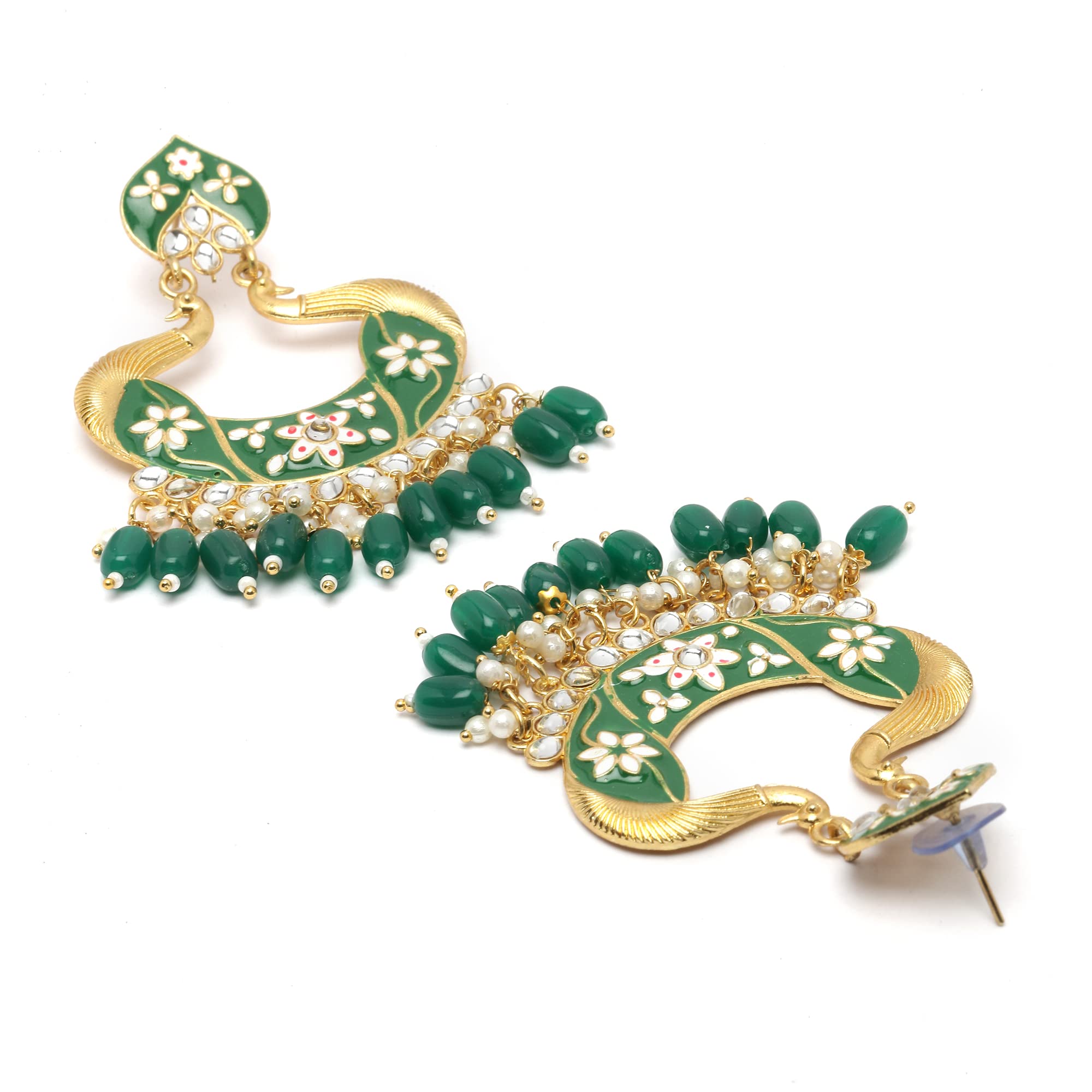 Gold-Plated Kundan & Pearls Peacock Drop Earrings