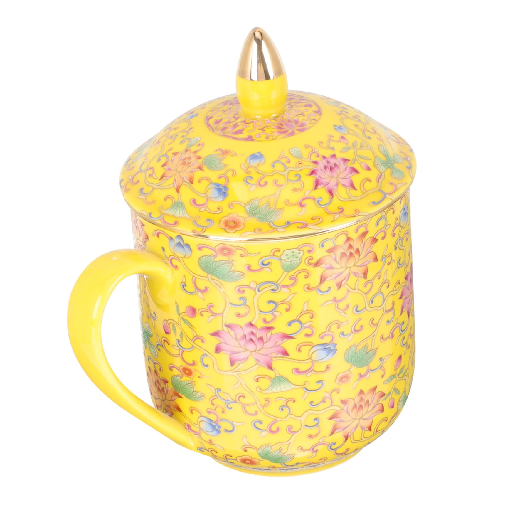Teetasse Retro Design Chinesischer Stil Keramik mit Deckel und Sieb Gelb Klassischer Chic für Losen Tee Geeignet für Büro und Restaurant