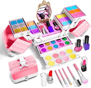 Opard Makeup Set for Girls, 52-Piece Makeup Set for Girls, Childrens Cosmetic Toy, Dresser with Storage Box, Washable, Non-Toxic, Gift, 3 4 5 6 Years Old, Elementary School Students, Birthday