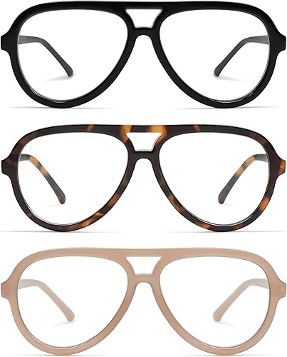 AMOMOMA Paquete de 3 lentes de lectura retro estilo aviador para mujeres y hombres, marco de computadora con luz azul para lector grande clásico de AMOMOMA Paquete de 3 lentes de lectura retro estilo aviador para mujeres y hombres, marco de computadora con luz azul para lector grande clásico de
