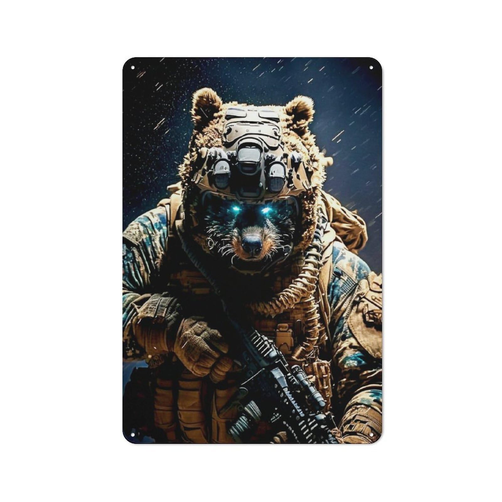 Junmoney Bear Soldier Friendly Metal Wall Decor 30X20cm, Decorative Metal Plaque For Coffee Bar, Small Shop Or Dining Room