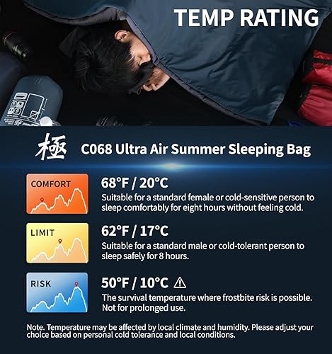 Miniatura 5 de Litume Saco de dormir compacto de 68 F a 50 F 1.6 libras, saco de dormir combinable ligero portátil para adultos para mochileros, camping,