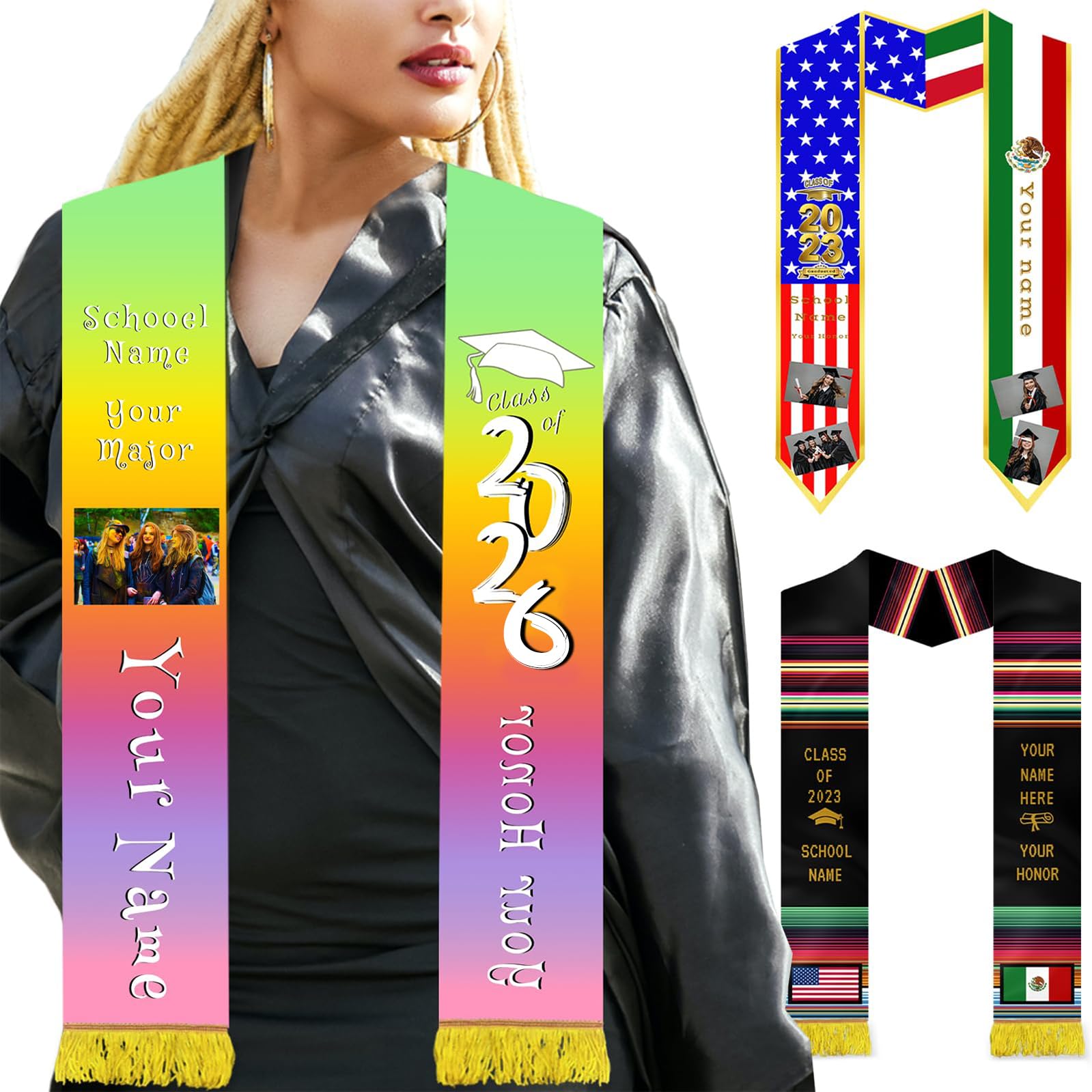 Aokizkdzsw Custom Stole Graduation Personalized 2026，Graduation Sash Class of 2026，Gifts for Valedictorian and Salutatorian