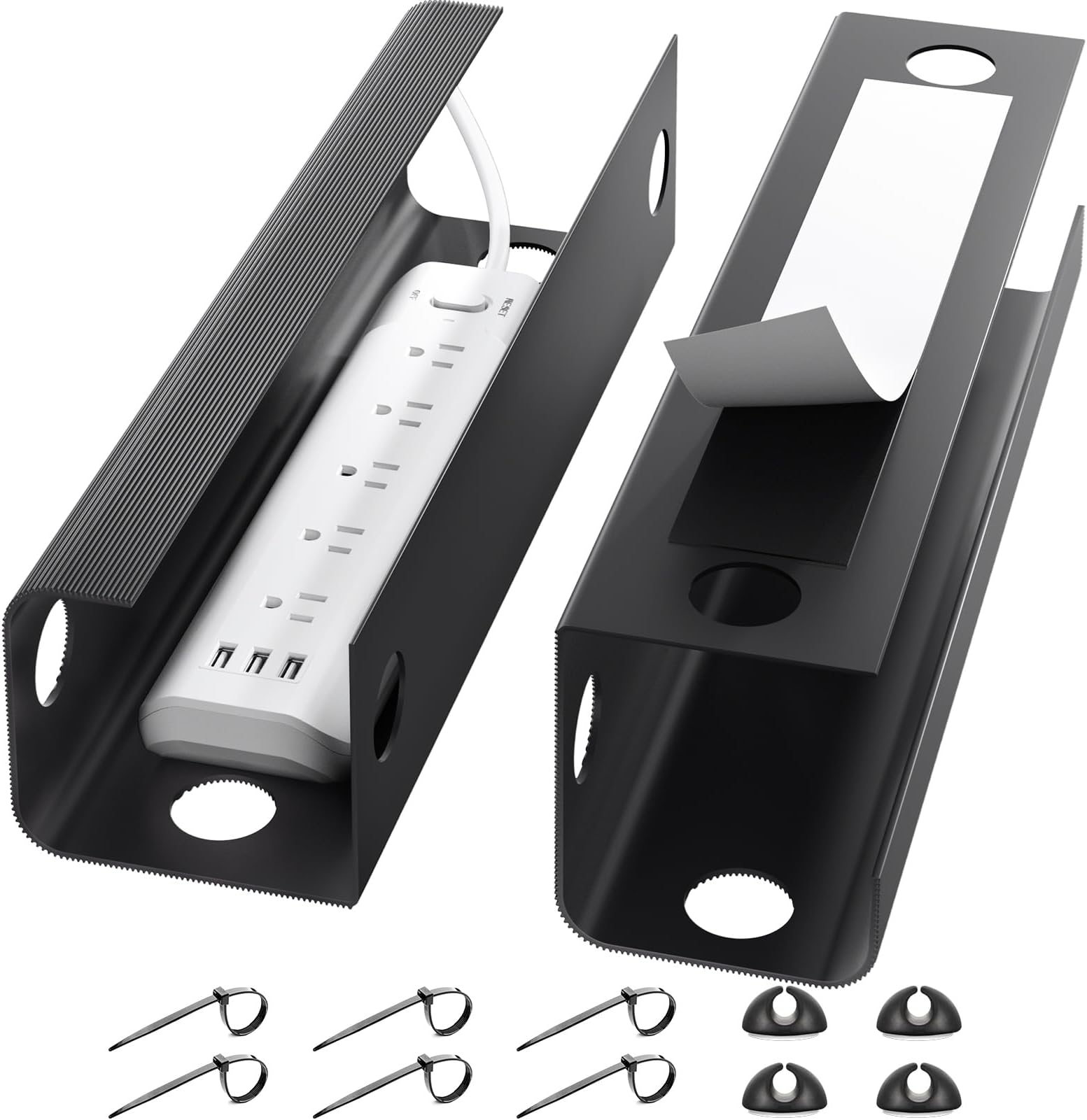 Yecaye 2 Pack Under Desk Cable Management Tray, 31.5in Desk Cord Organizer for Wire Management Tray, Perfect for Standing Desk Cable Tray, No Screw No Drill Black Channel Raceway for Office, Home