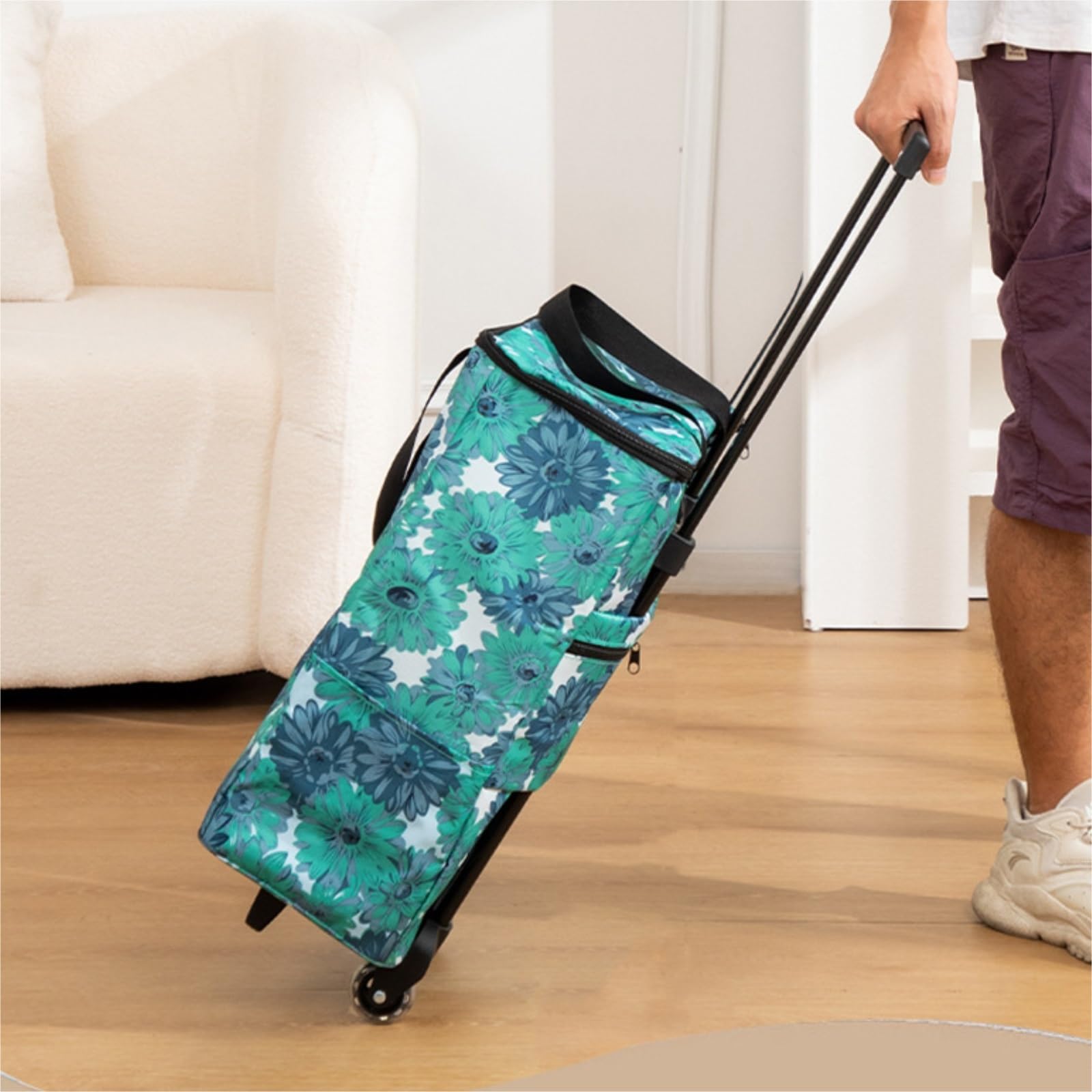 Einkaufstrolley Kompakter Tragbare Faltbare Einkaufswagen-Einkaufstasche for Reisewäsche Einkaufswagen Fahrbare(Multi-Colored-A)