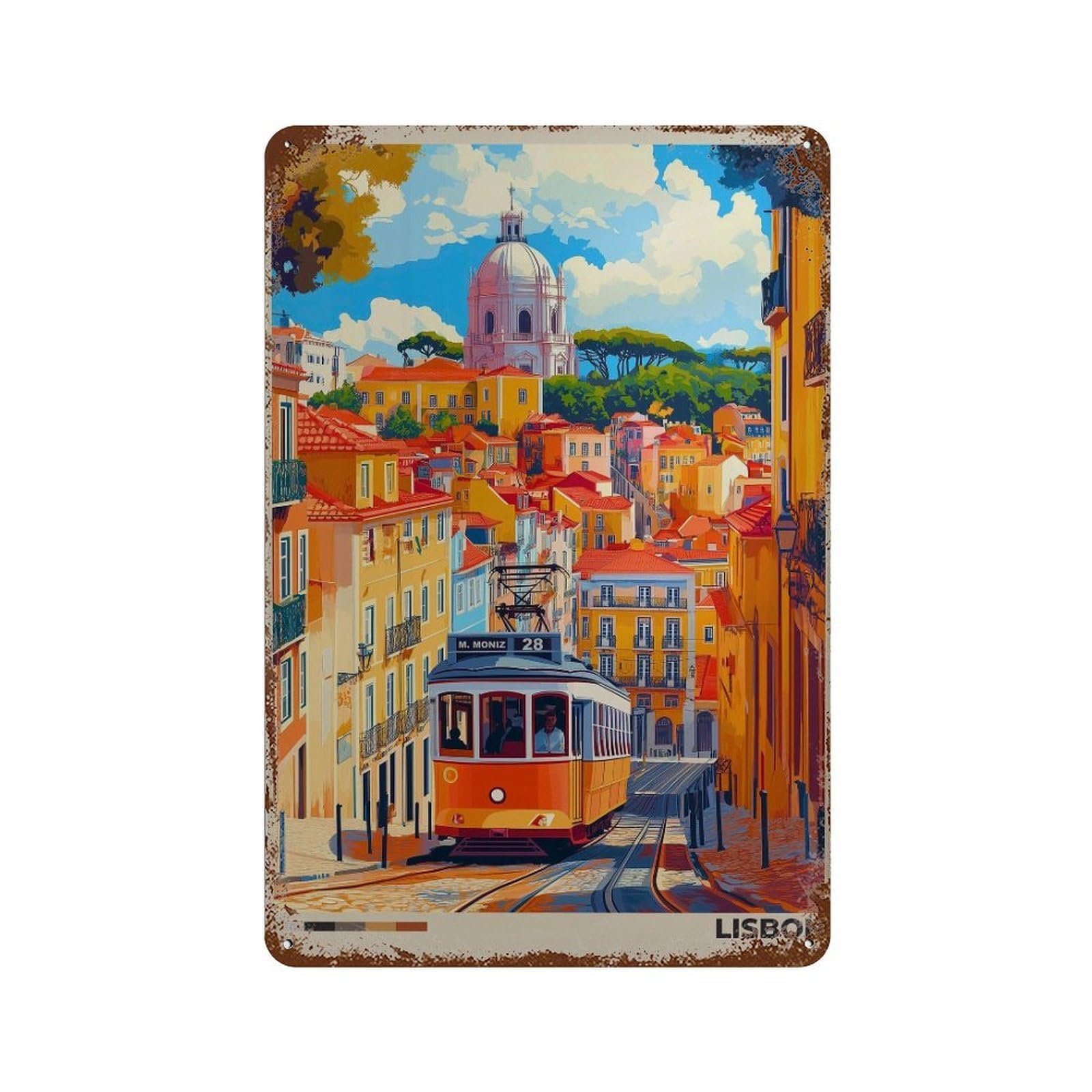 xiaoxiaoshen Lisbon Portugal Travel Vibrant Cityscape (2) Wall Decor Art Metal Tin Poster Modern Home Decor Art Home Bar Shop Decorations Vintage Sign 30x20cm