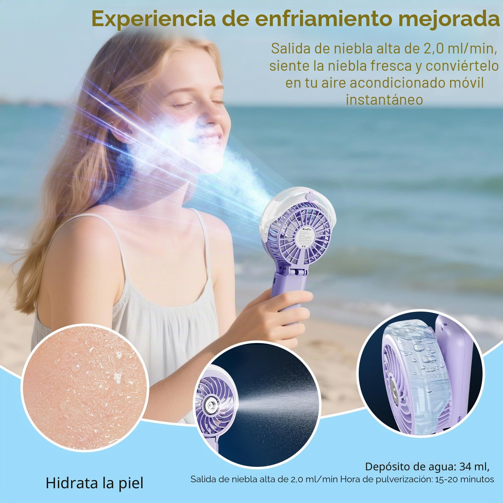 HandFan Ventilador de niebla de 5200 mAh (morado claro)