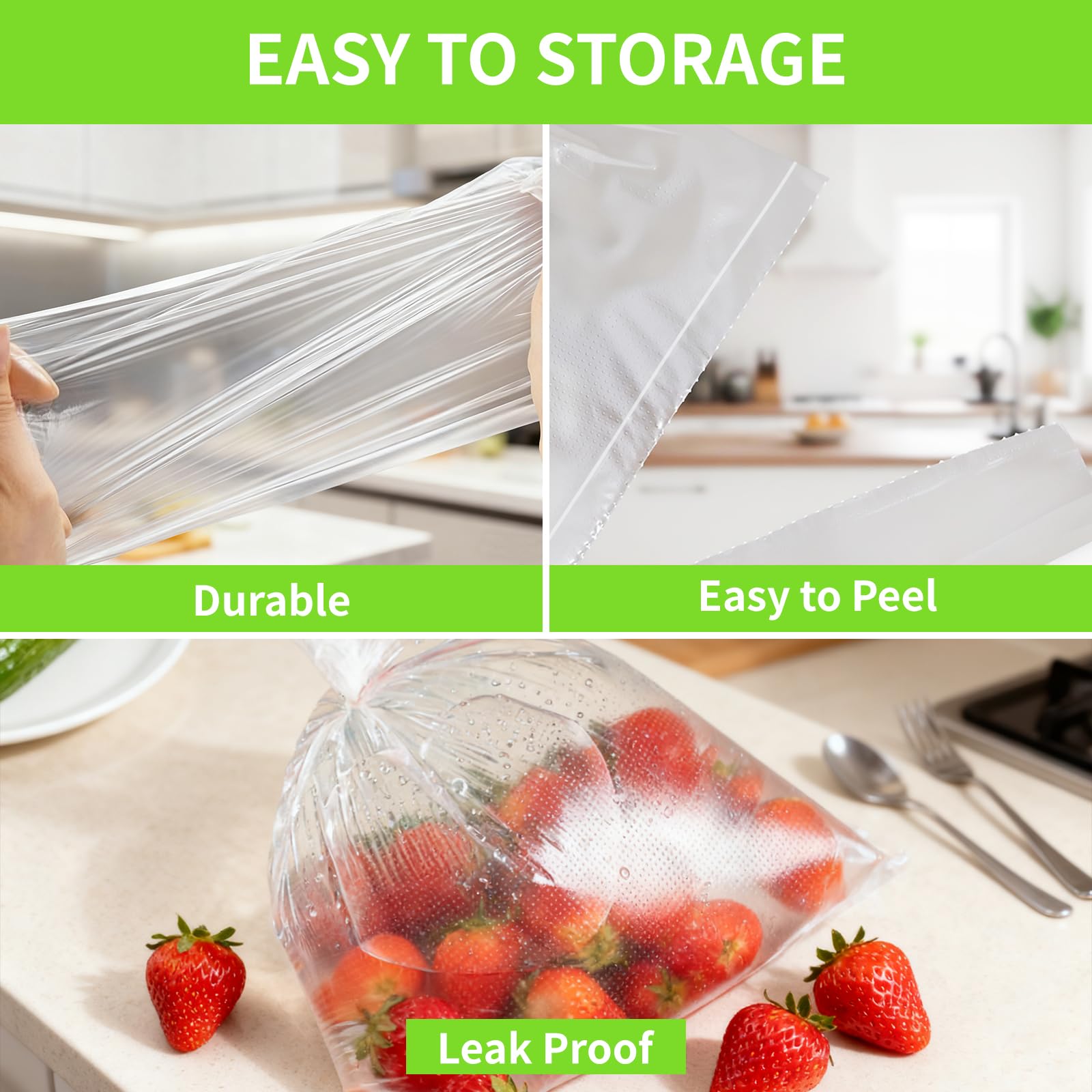 Bolsas de plástico transparente para almacenamiento de alimentos, 12 x 16 pulgadas, 350 bolsas/rollo, para verduras, pan.