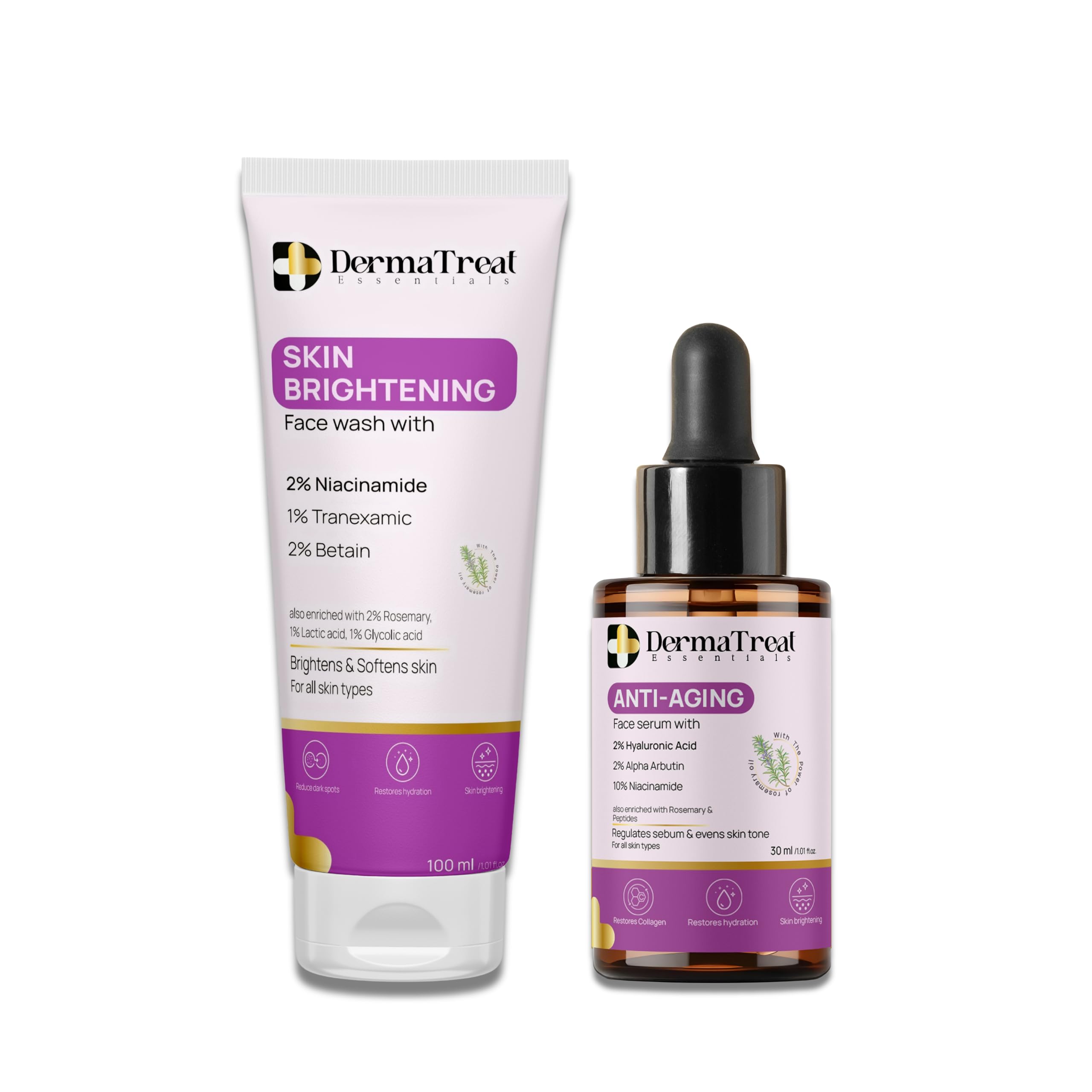 DermaTreat Essentials Anti Aging Combo – Brightening Facewash + Anti Aging Serum | Radiance & Wrinkle Care (Set of 2)-picture-23