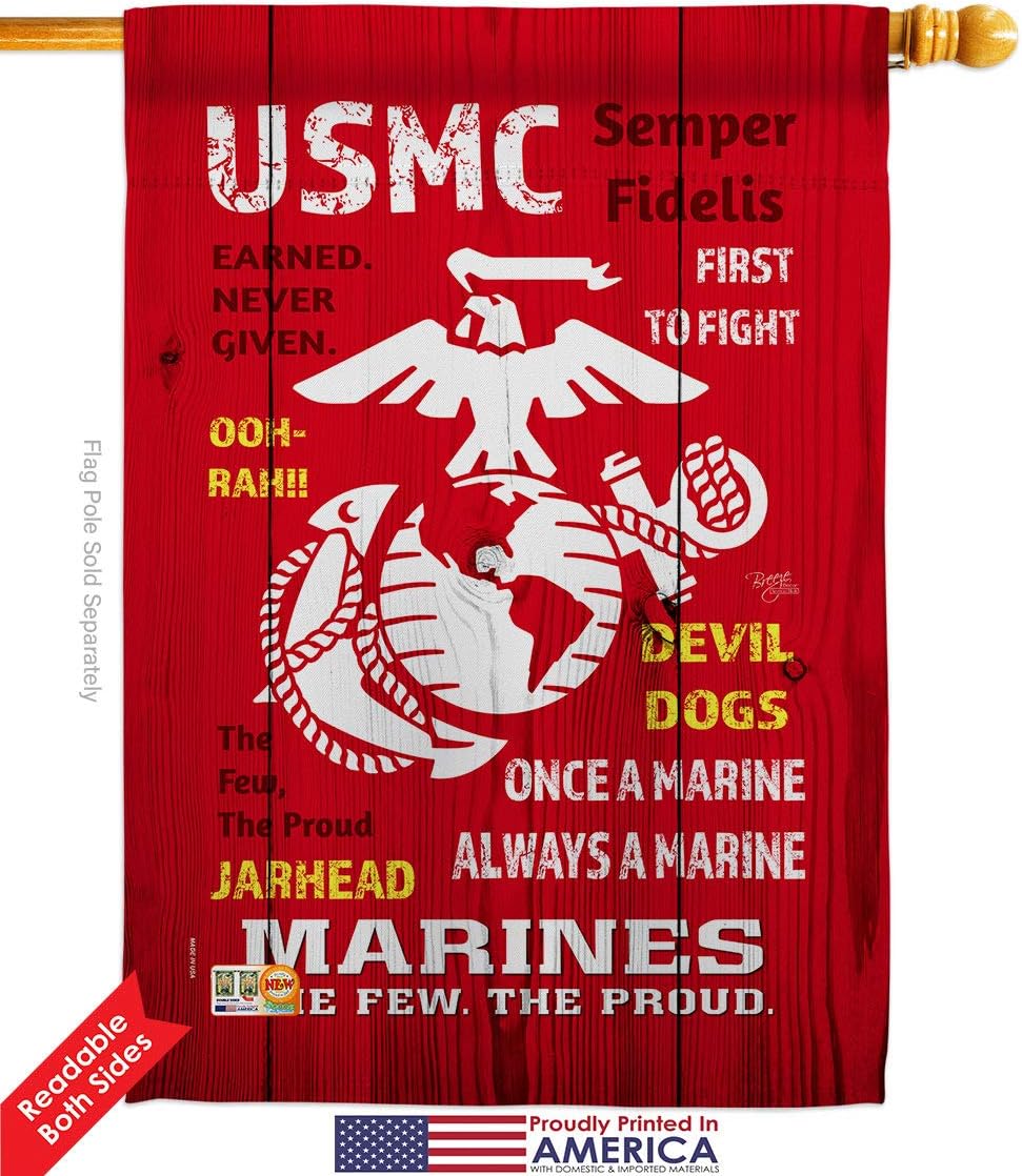 USMC House Flag Dowel Set Armed Forces Marine Corps Semper Fi United State American Military Veteran Retire Official Small Decorative Gift Yard Banner Double-Sided Made In USA 28 X 40