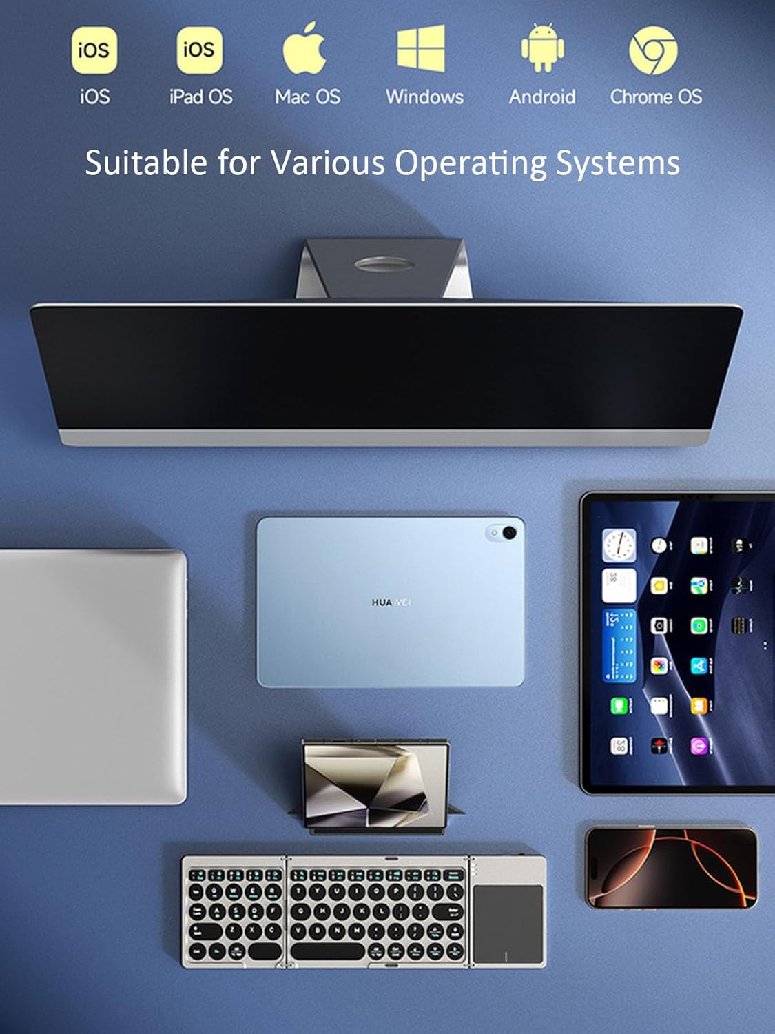 Foldable Bluetooth Keyboard Portable Wireless Keyboard with PU Leather Cover Touchpad, Pocket-Sized Travel Keyboards for iPad Tablet Laptop iOS Android Smartphone PC Windows - Image 5