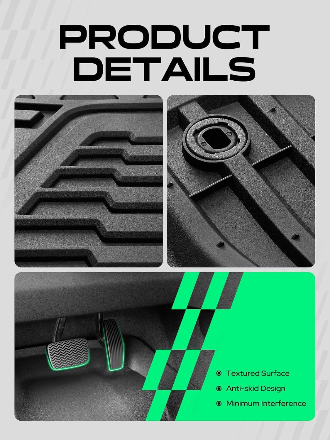 YHTAUTO Floor Mats Compatible with Toyota Tundra 2014-2021 (CrewMax/Double Cab), TPE Floor Liners All-Weather Protection Custom Fit, 1st & 2nd Row, Set of 3