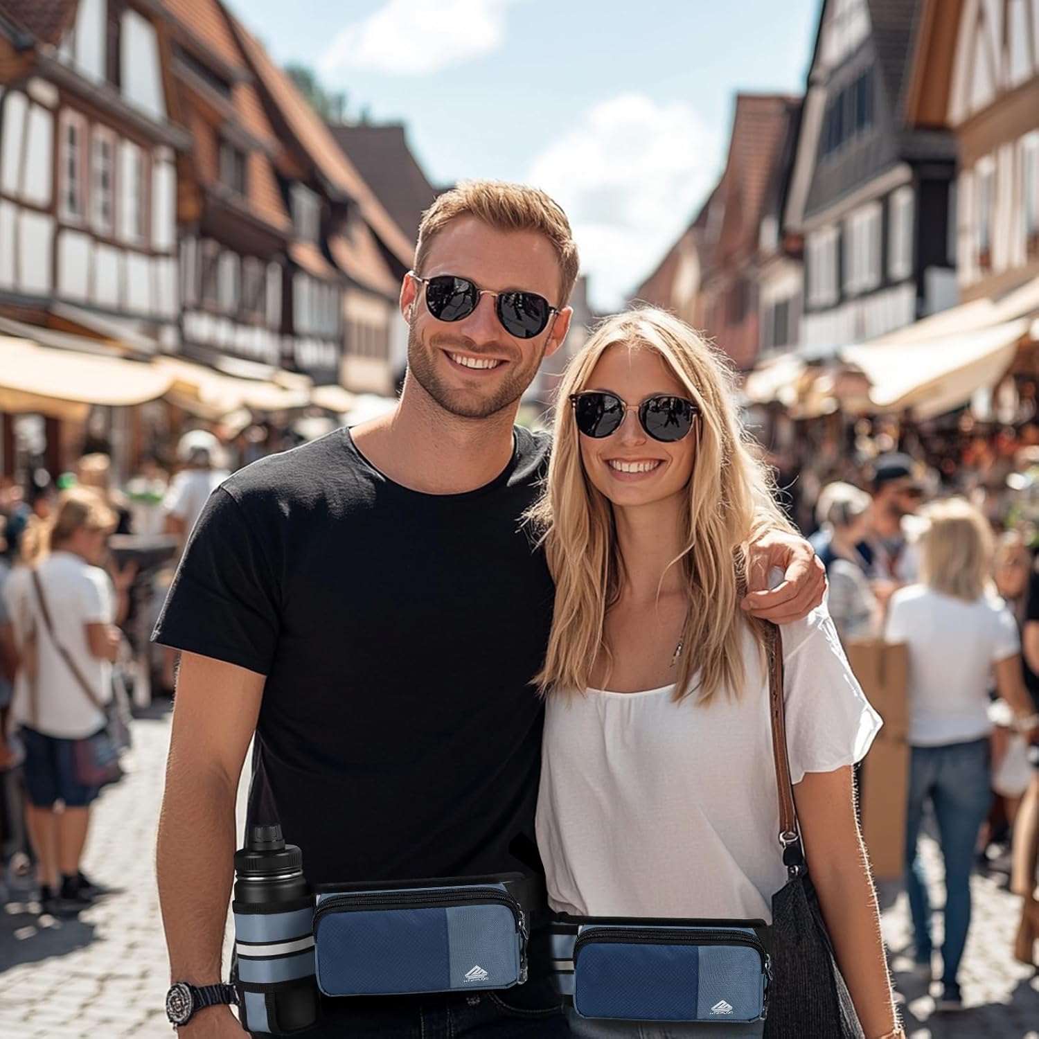 Fanny Pack for Women Men with Water Bottle Holder,Waist Bag for Hiking,Travel,Running,Dog Walking,Workout,Cycling (Dark Blue) - Image 6