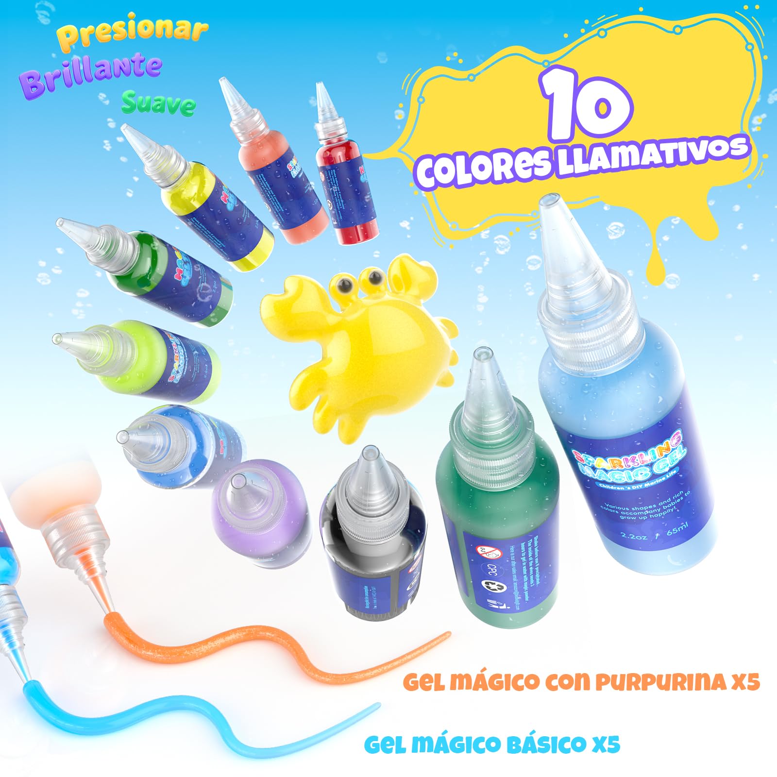 Hot Bee Kit de Gel de Agua Mágico para Niños - 10 Botellas, 8 Doble Moldes, Juguetes Niñas Magic Water Aqua Fairy Manualidades Aqua Gelz Regalo Ideal para de 4 a 10 Años Juegos Agua