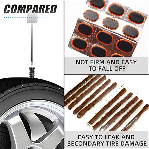 Miniatura 5 de MEANLIN 40 piezas de clavos de goma para reparación de neumáticos, tornillos de goma para reparación de neumáticos al vacío, negro, herramienta